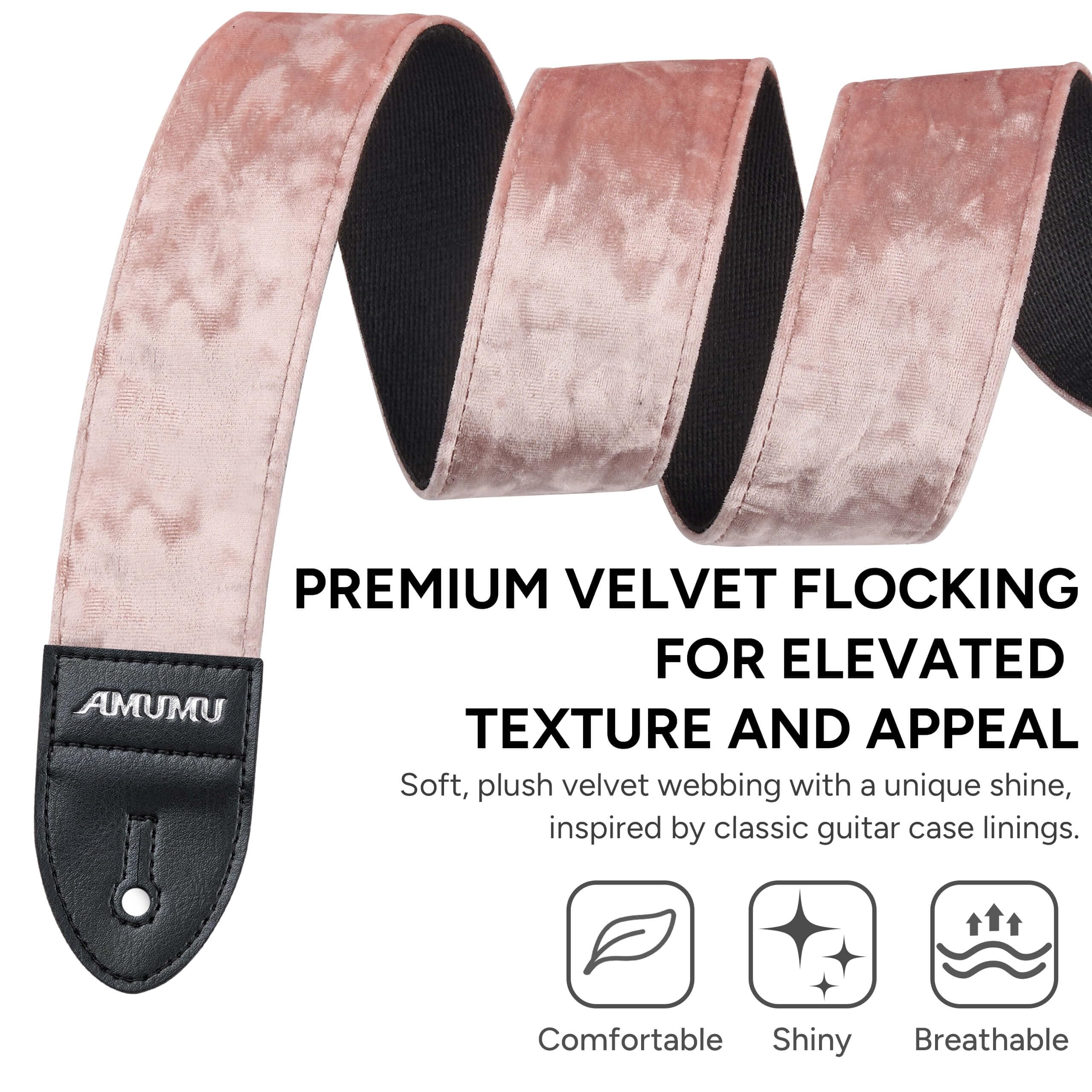 Amumu Flocked Velvet Guitar Strap - Guitar Accessories - Bass strap, Electric Guitar Strap, Acoustic Guitar Strap, Shell Powder