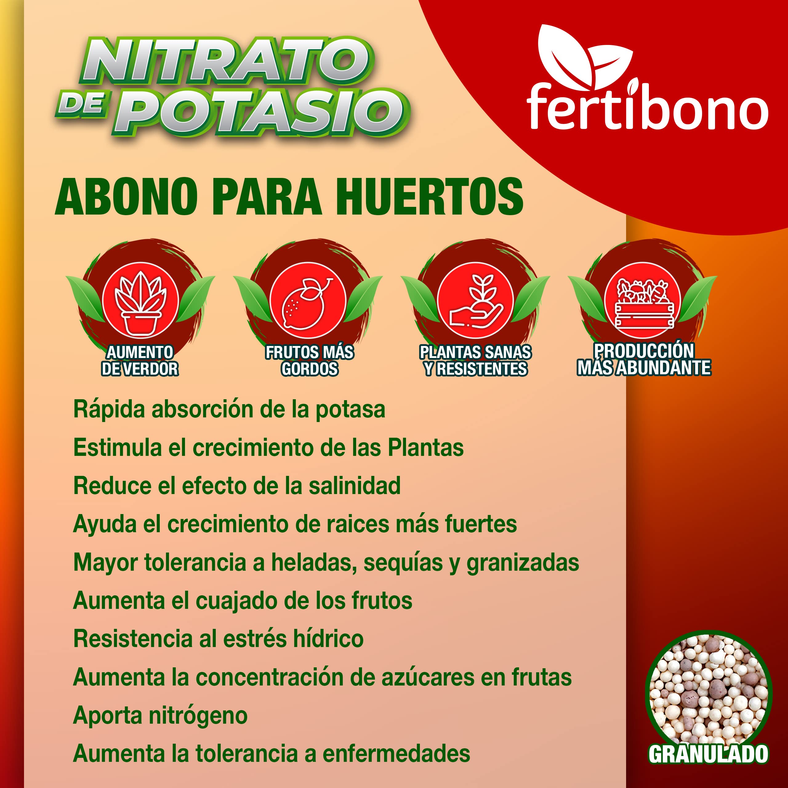 FERTIBONO, Nitrato de potasio,Puro (KNO3) 13-00-46, Huerto, Tomates, Melones,Frutales, Arboles (2,5.0)