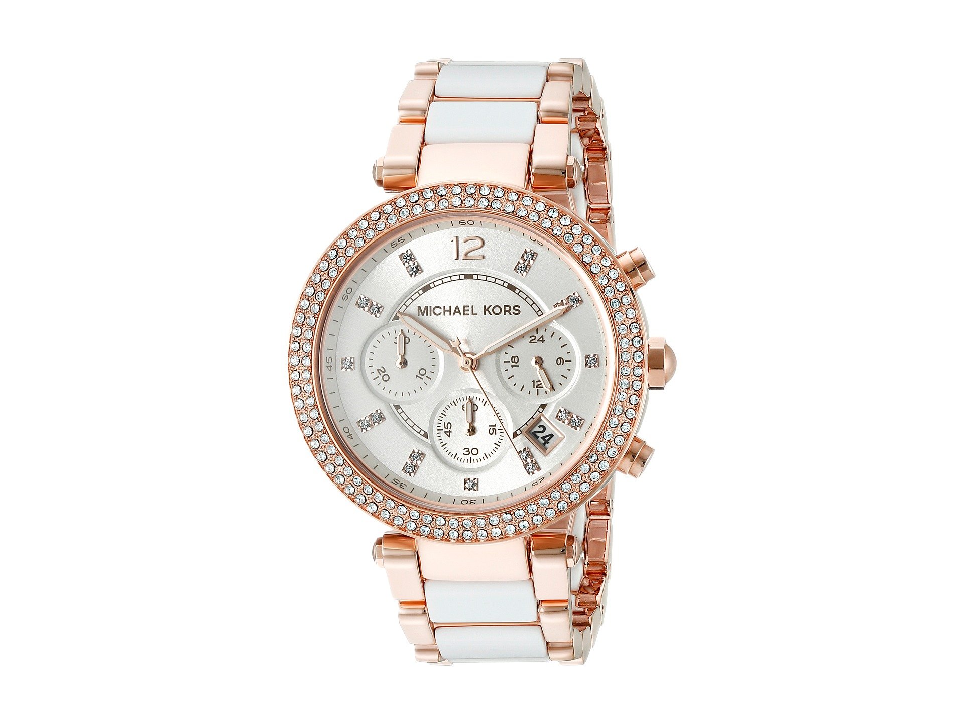 Michael Kors Parker Watch for Women, Quartz Chronograph Movement with Stainless Steel or PVC Strap