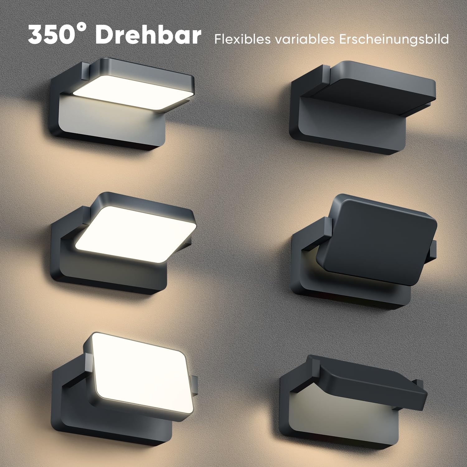 vatato 30W Außenwandleuchte mit Bewegungsmelder, LED Wandleuchte Innen Außen Wandlampe mit Schwenkbar Panel, Wasserdicht IP65 aussenlampe wand, Warmweiß außenleuchte 3000K (Anthrazit 1 Stück)