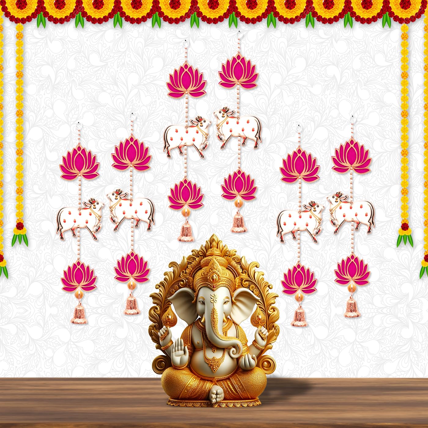 Perpetual Lotus Hangings for Home Decoration - Pack of 6 Velvet Handmade Cow Lotus Toran Decoratives for Ganesh Chaturthi, Ganapati Pooja, Diwali, Festive Dcor for Door Entrance, Wall Hanging, (B0DFY9B2WC) Amazon Price History, Amazon Price Tracker