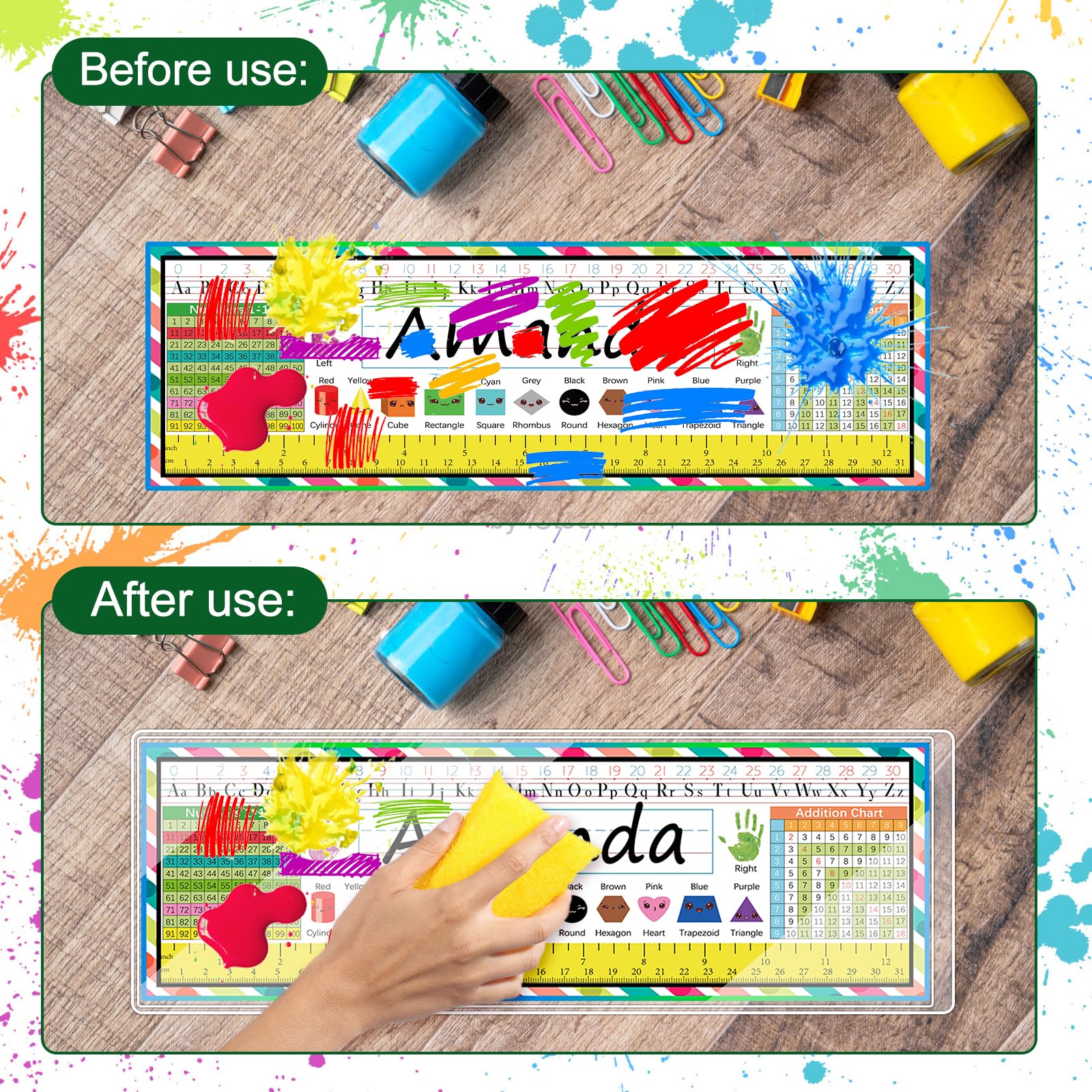 Meetory 25 Pieces 9.5" x 3.4" Clear Nameplate Pocket Thickened Self-Adhesive Desk Name Tag- Covers for School Classroom Desk, Office Supplies, No Residue(NOT Include Name Tags) - Image 5