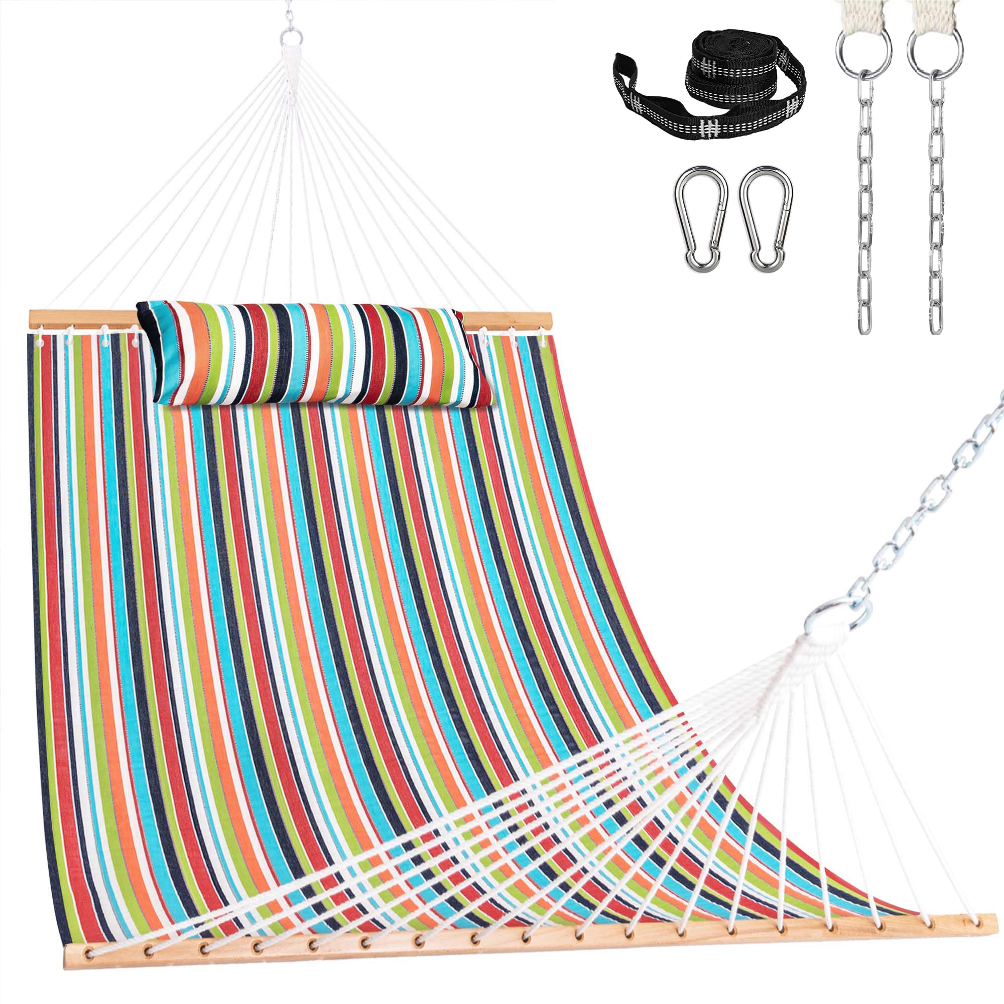 Lazy Daze Hammocks 12 FT Sunbrella Fabric Hammock not Fading with Spreader Bars and Free Pillow Fits for 2 Persons, All Weather and Fade Resistant for