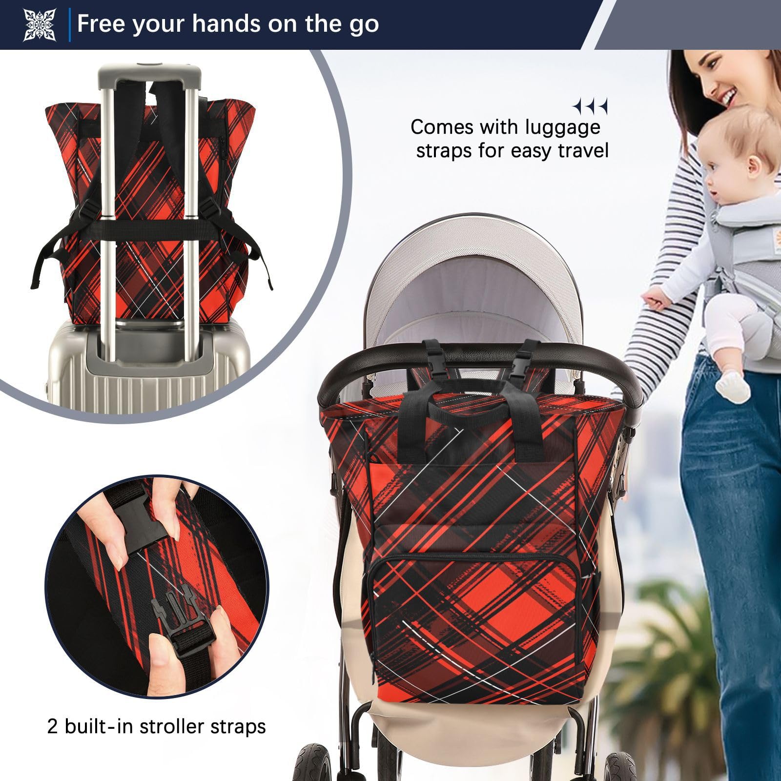 Arte De LíNea Roja Negra Abstracta Bolsa de Pañales Mochila de Viaje Gran Capacidad Bolsas para Mamá Papá Mujeres Niñas