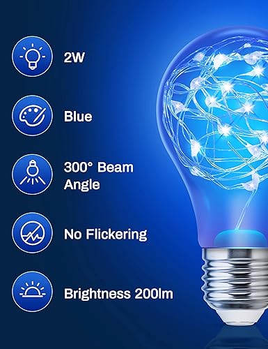 Miniatura 2 de DORESshop Bombilla azul, bombillas azules A19, bombillas LED azules, bombillas de Navidad al aire libre, base E26, luz de porche, luz de fiesta, luz