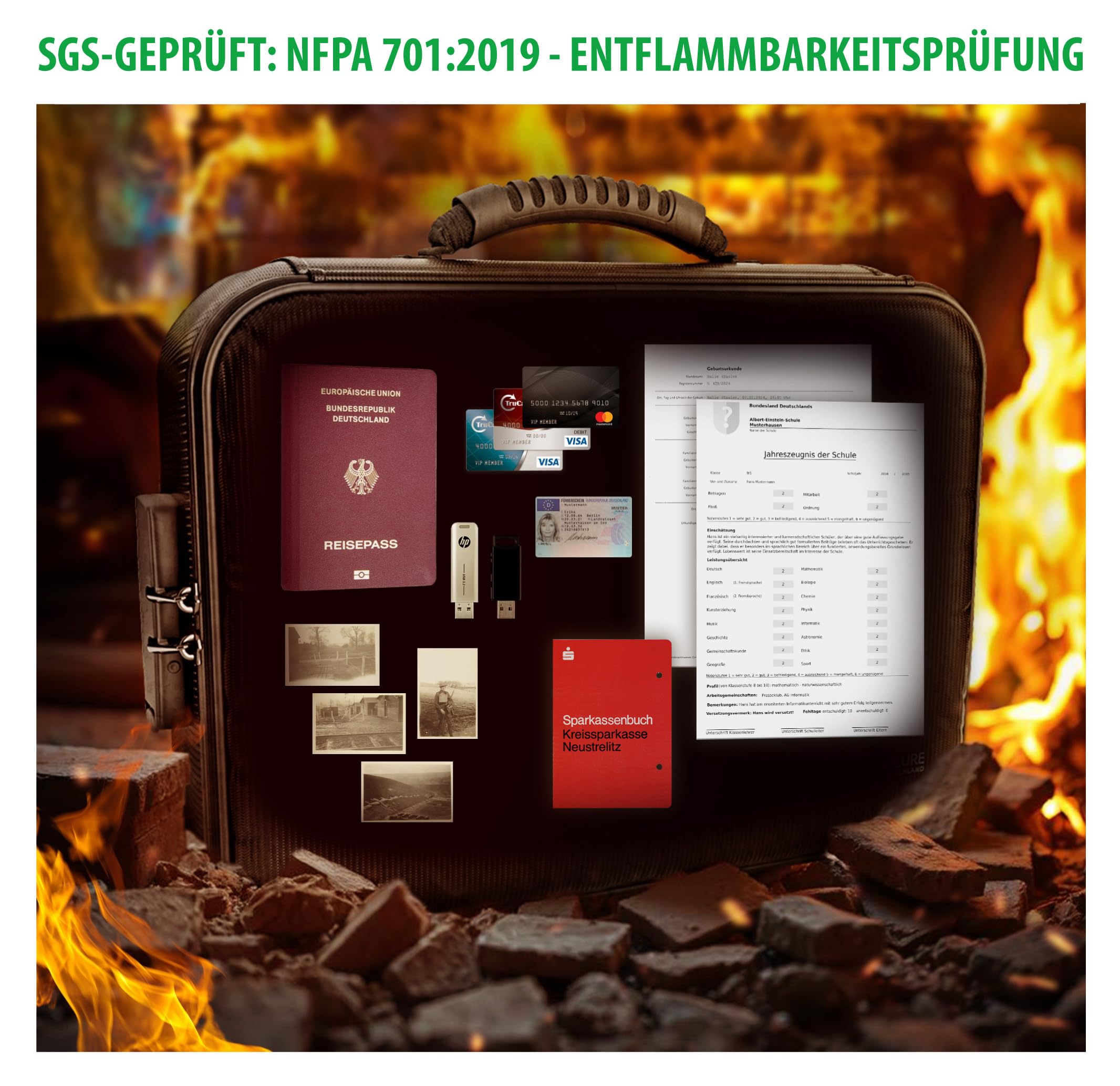 Mallette de documents ignifuge de qualité supérieure - Porte-documents Protecticure original - Résistant au feu et à l'eau - Protège les documents importants contre les incendies d'appartement et les