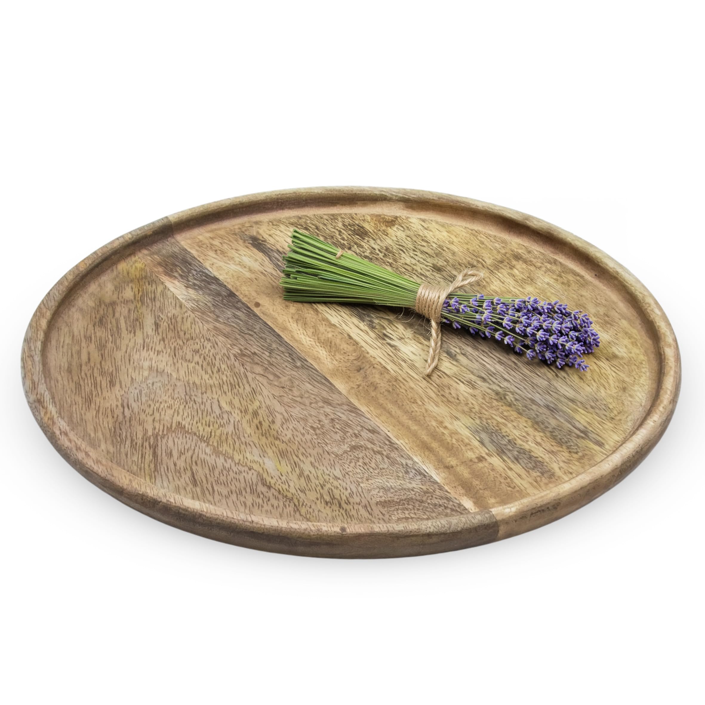 Mango Holztablett rund Natur poliert - 30 cm - Landhaus Holz Kerzenteller mit Rand - Serviertablett Holzteller Dekoteller Tablett für Tisch Deko Kerzen Advent Weihnachten Geschenke