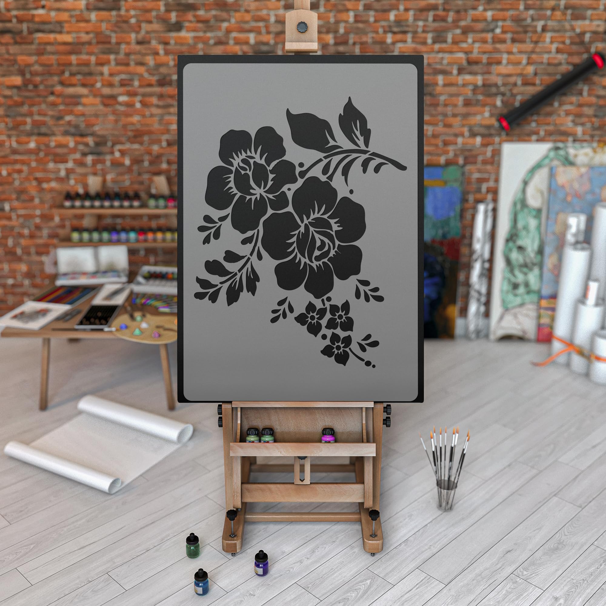 NAKLEO Floral Large Wall Painting Stencil 43x64 cm, Flowers Leaves Bouquet Pattern, Reusable Plastic Flower Template - Image 4