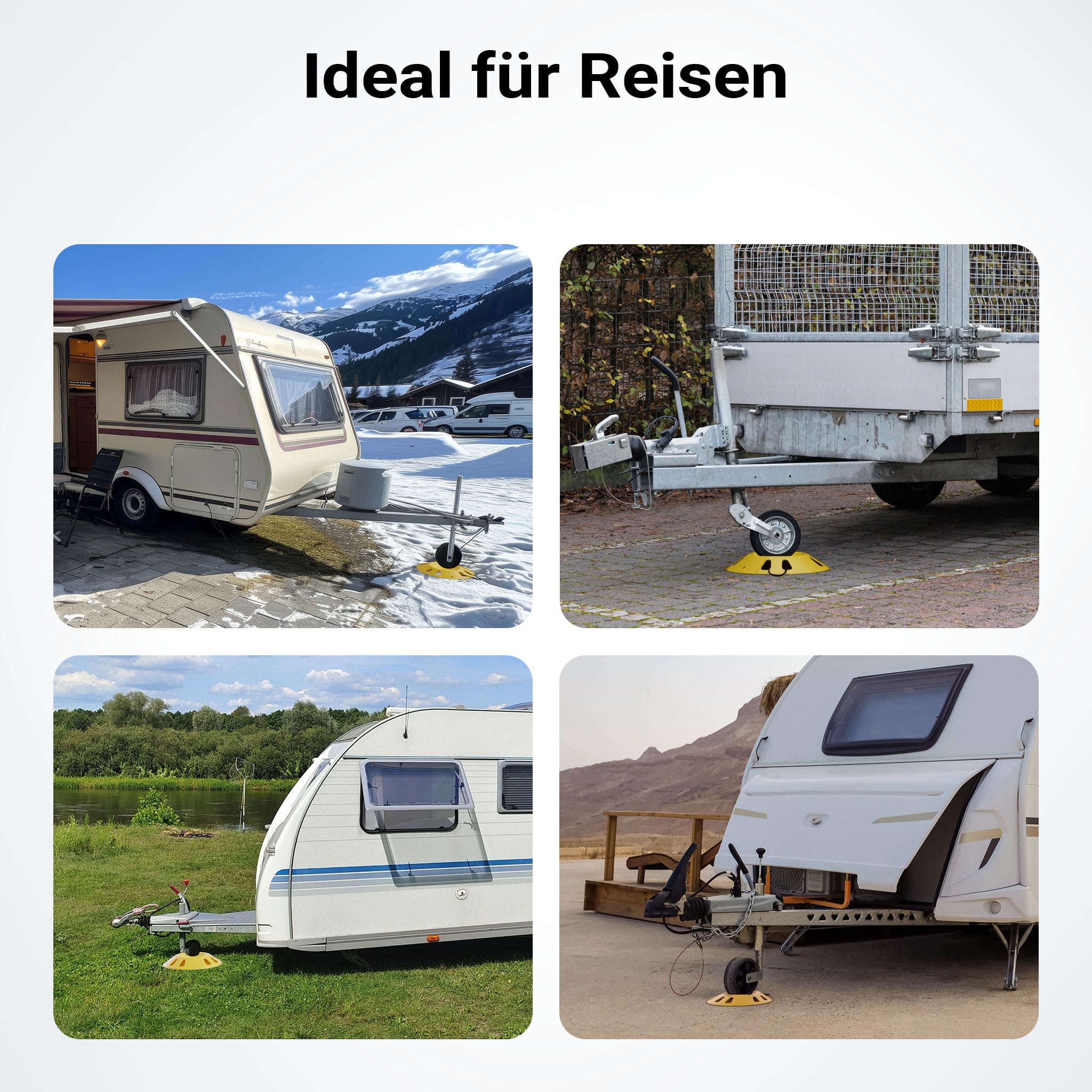 Wiltec Stützradunterlage rund 305 mm bis 1995 kg, HDPE Stützrad Halterung für Stützrad bis Ø 150 mm, Unterlegkeil Stützrad für Anhänger u. Wohnwagen