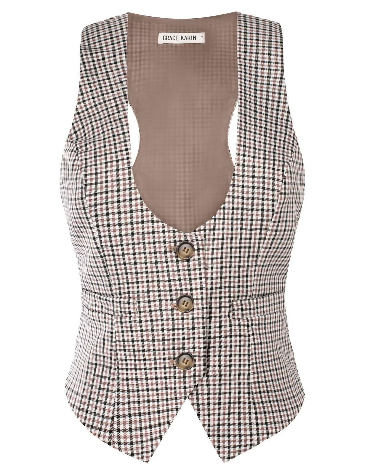 GRACE KARIN Women's Suit Vest Top, Dressy Casual Sleeveless Button Wasitcoat, Fromal Steampunk Blazer For Work Office: Large Coffee White