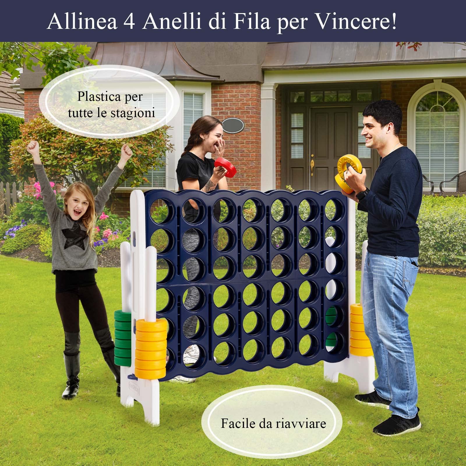 COSTWAY Forza Quattro da Interno ed Esterno da 104 cm, Forza 4 per Bambini ed Adulti con 42 Piedine, Gioco Educativo per Feste e Vacanze