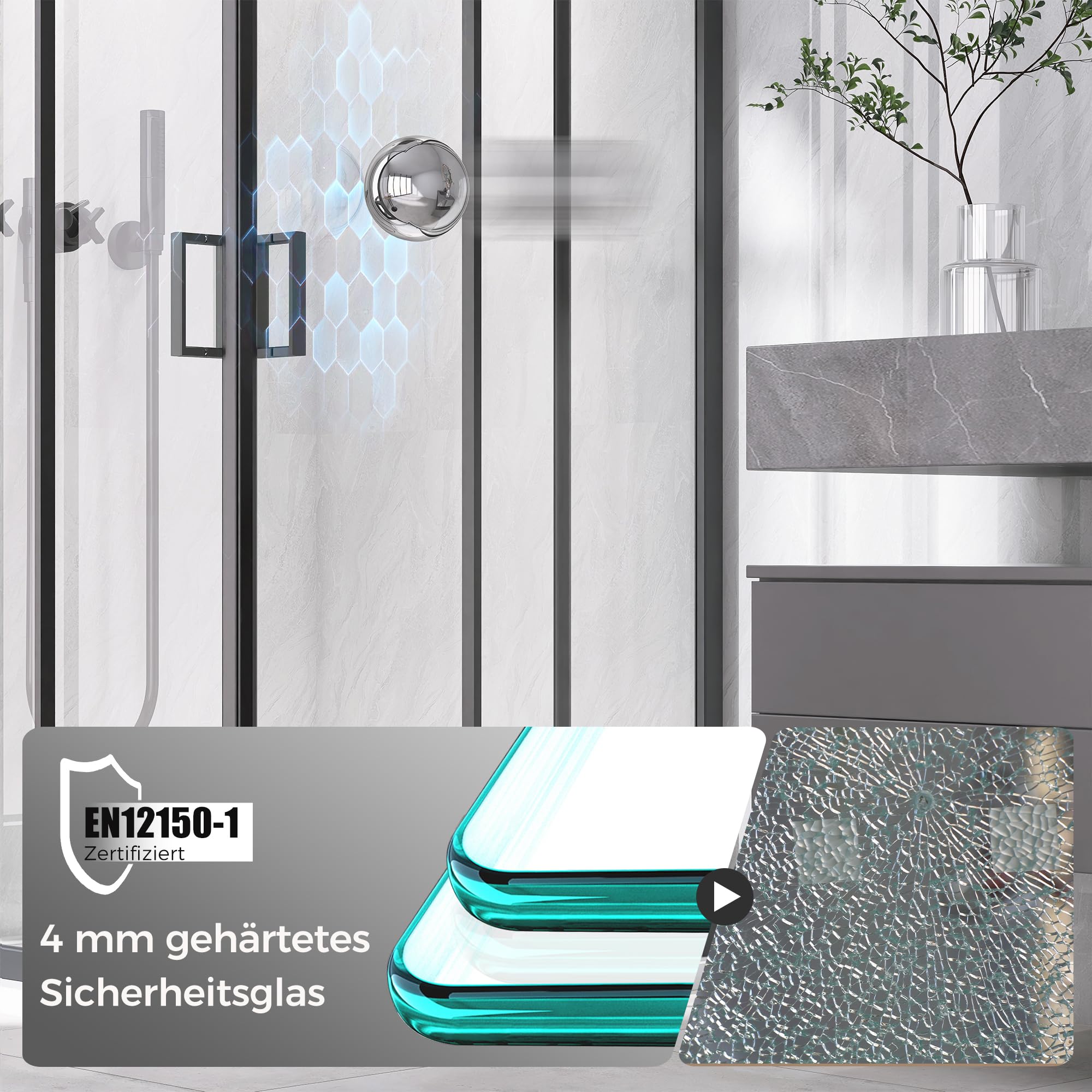 STARLEAD Duschkabine Variabel 75-90 cm – Flexibler Eckeinstieg Passend für Duschkabine 90x90 & 80 x 80, 180cm 4mm ESG Sicherheitsglas, Magnetdichtung, Moderne Komplettdusche, Schwarz Matt