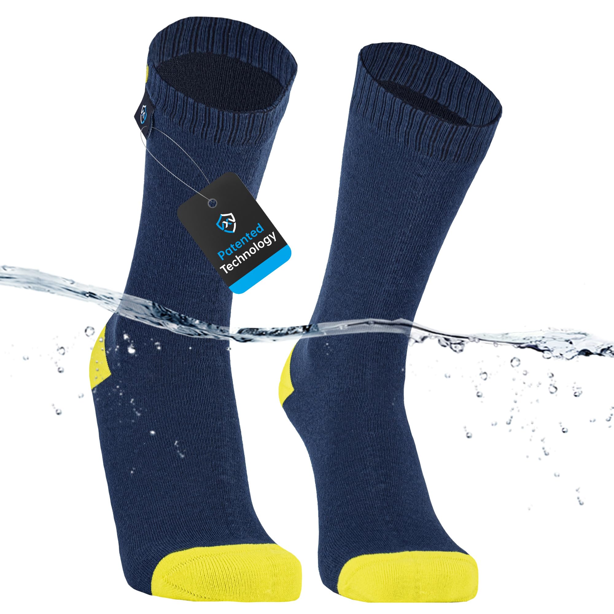 DexShell Men's Standard Crew Length, Navy/Lime, X-Large