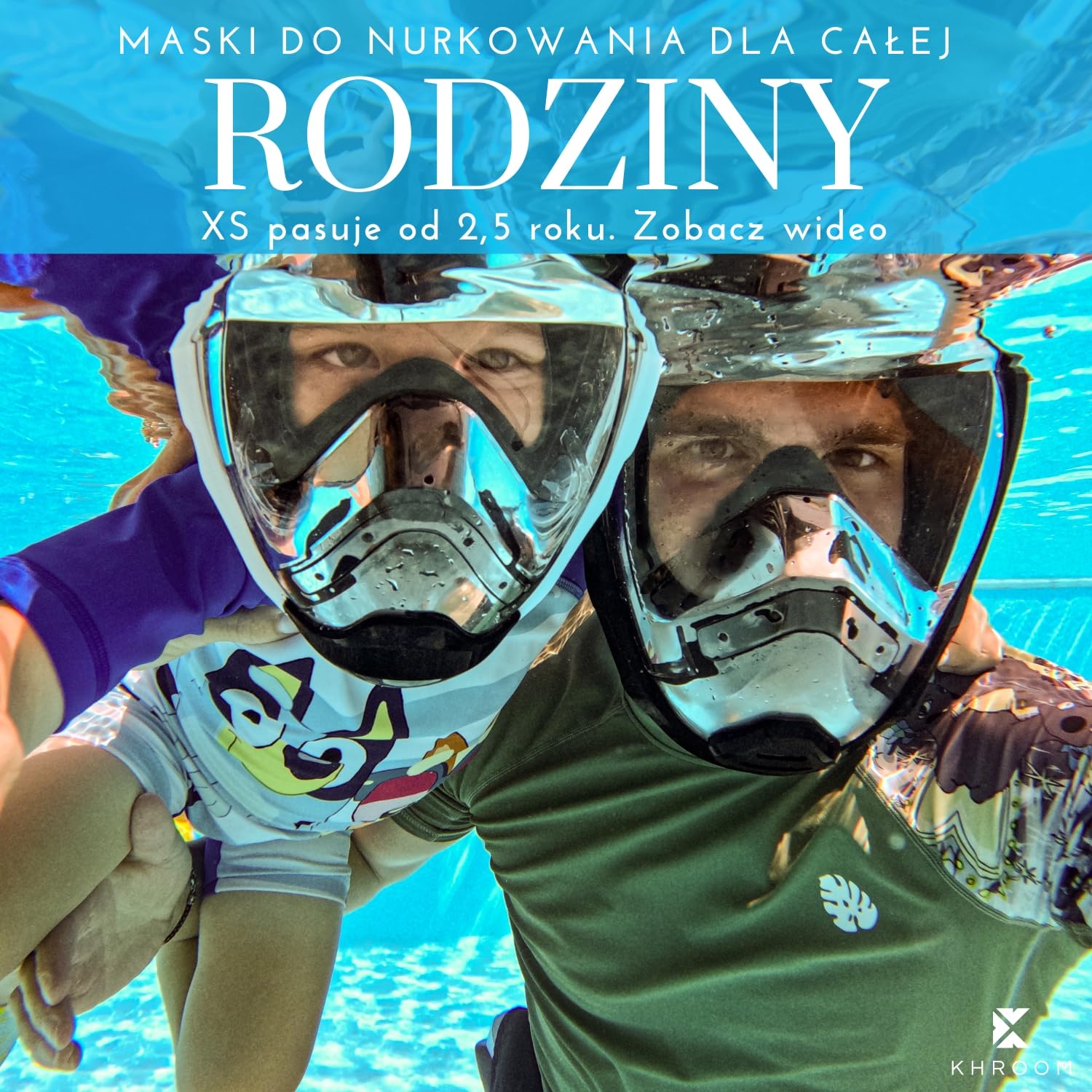 Maska do snorkelingu Khroom CO2 bezpieczna dla dzieci w wieku od 3 lat | testowana* przez TÜV Rheinland | maska pełnotwarzowa do snorkelingu - Seaview BC Unicorn/Shark