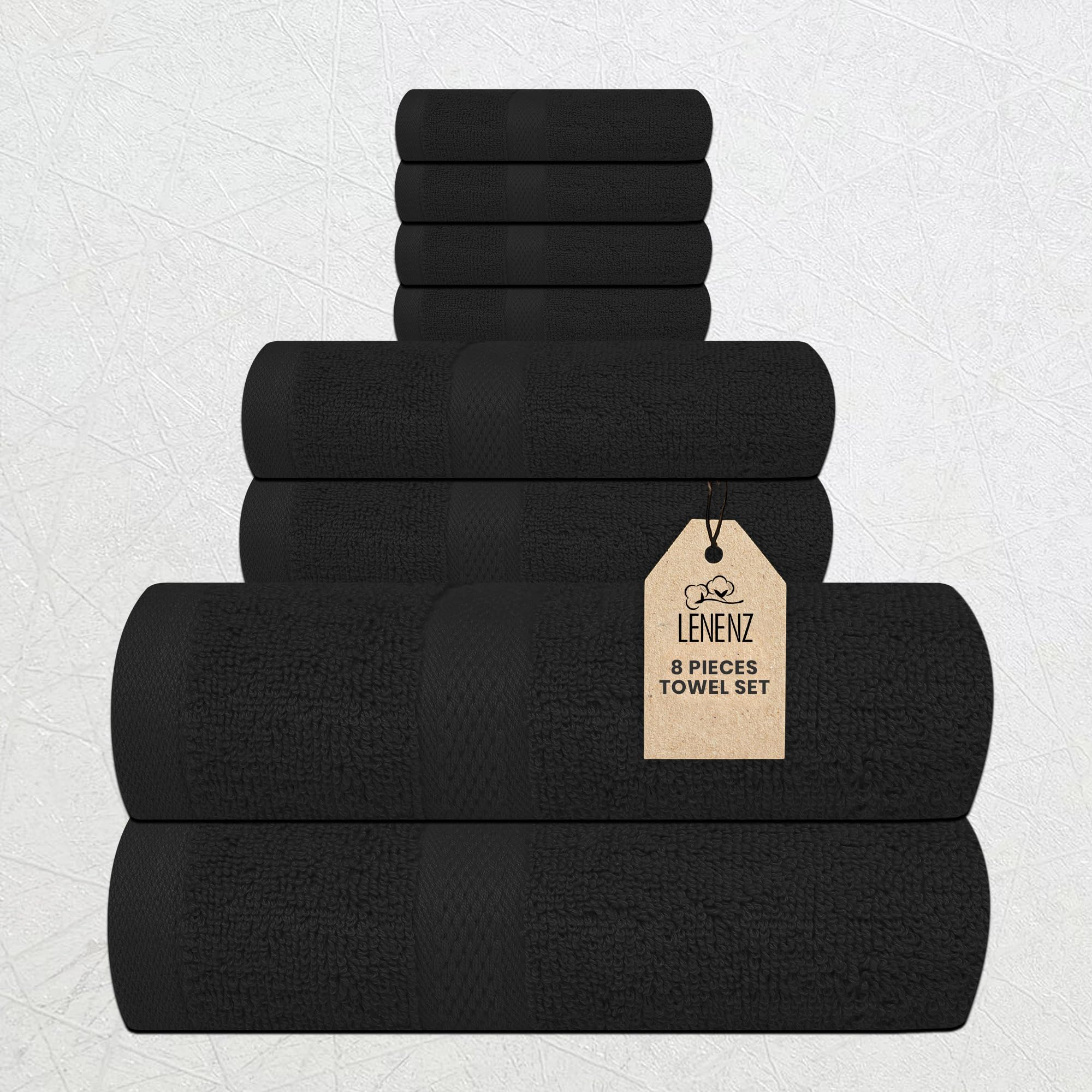 Lenenz Luxury 8 Piece Set, 2 Bath Towels 2 Hand Towels 4 Washcloths, 100% Cotton Towels for Bathroom, Home, Spa, Hotel & Gym – Ultra Soft, Highly