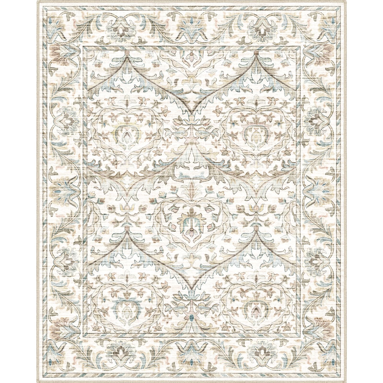 SONGLET 8x10 Rug Washable Boho Rug Soft Large Area Rug Non-Slip Non-Shedding Faux Wool Vintage Rug for Living Room