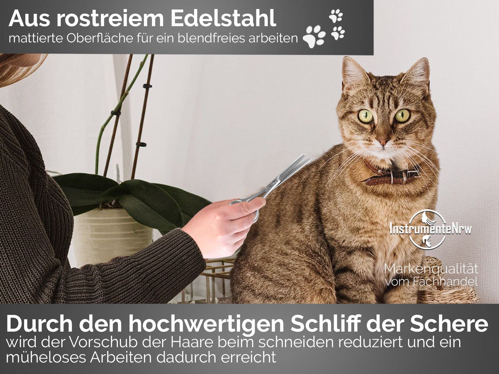 Fellschere aus Solingen Effilierschere Hunde-Schere mit 2-Seitiger Zahnung Ausdünnschere Made in Germany Fell Haarschere mit Scharfem Schnitt für Hunde Katzen zum Ausdünnen des Tierfells (13,97 cm)