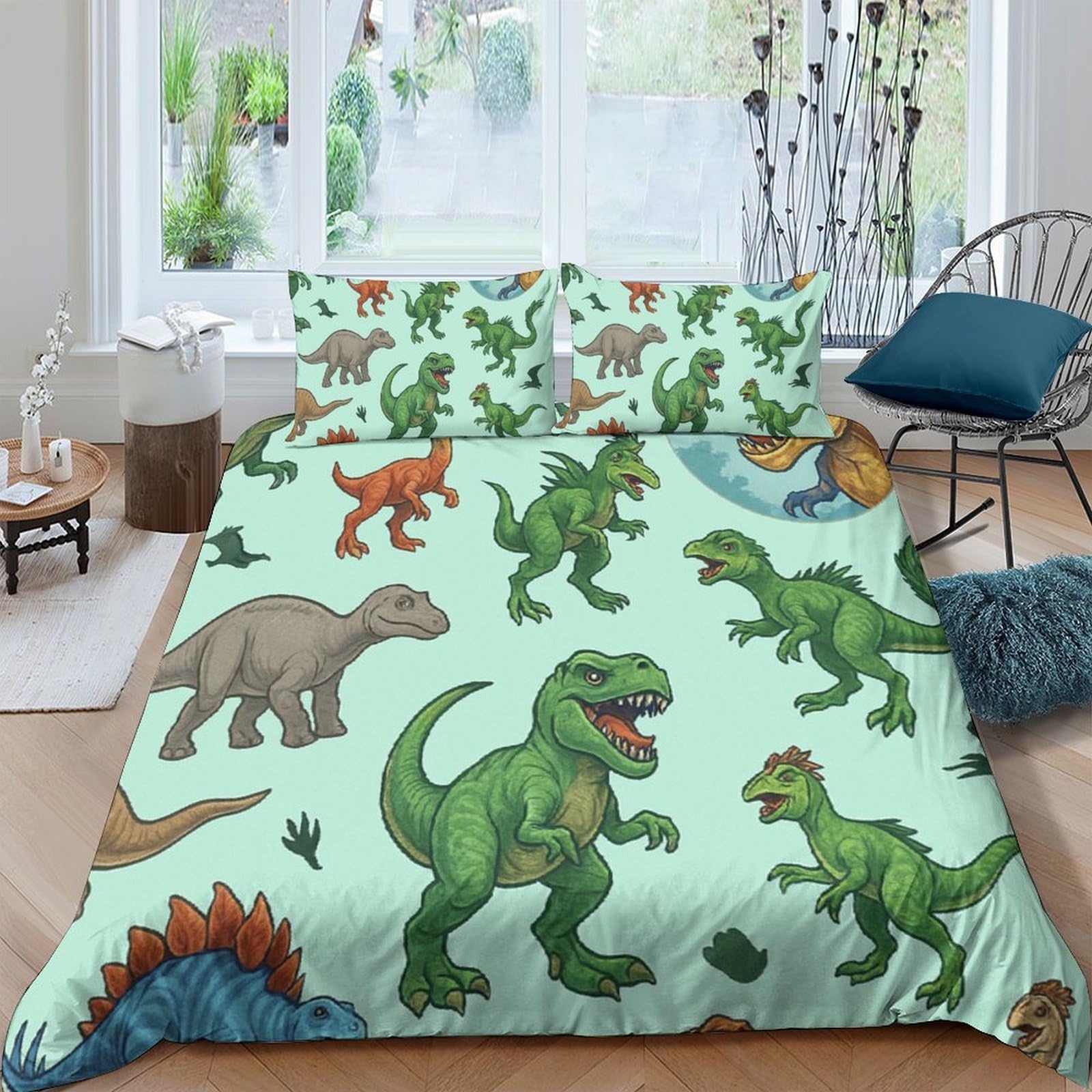 Ctjqhvkz Style-10 3D Printed Dinosaur Jungle Fitted Sheet Microfiber Soft Breathable Cartoon Animal Bed Cover For Bedroom Guest Room Decor Single（135X200cm）