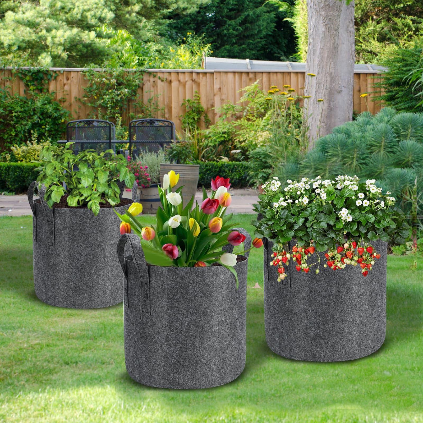 VIEWALL 5 Pièces Sacs De Plantation 20L Terre En Tissu - Pots Jardinière Réutilisables Pour Pommes De Terre, Légumes & Fleurs