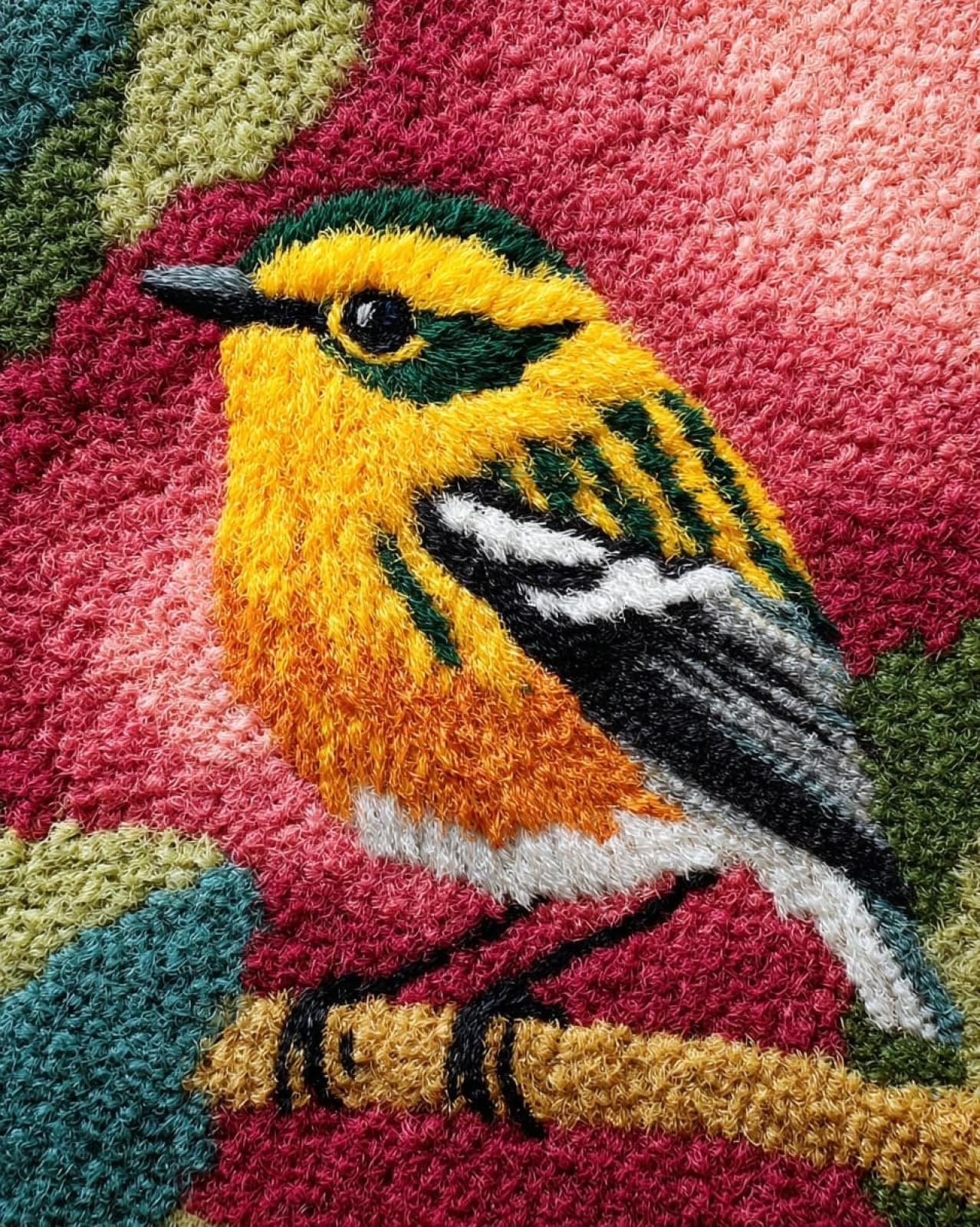 Wallphantom Rug Making Kit for Adults Beginners,Oriole,Latch Hook Cushion Kits,Carpet Embroidery Needlework Crocheting,Tapestry for Home Decoration,80x115cm