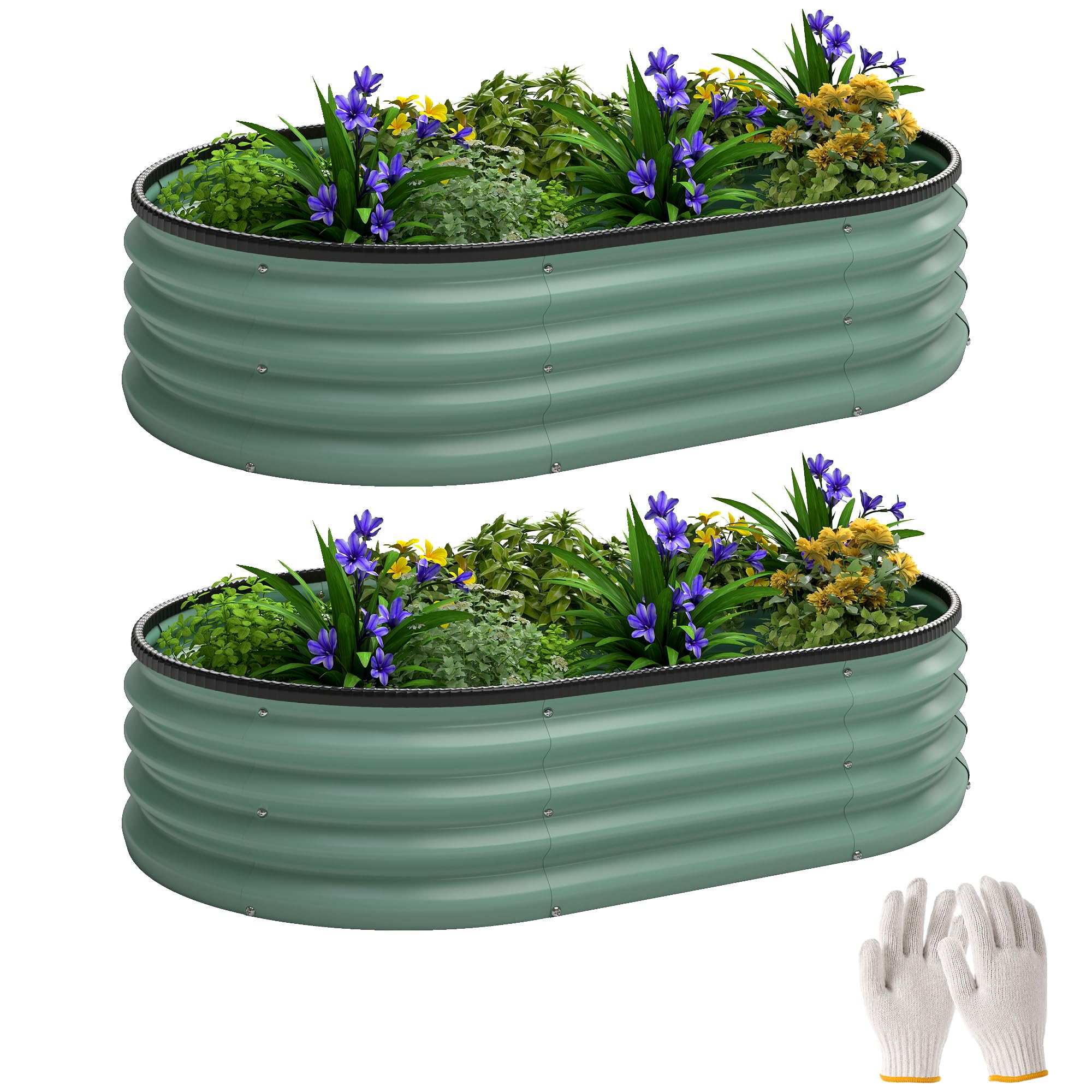 Outsunny Set di 2 Aiuola Rialzata Modulari 135x90x30 cm Verde | Cassoni Orto con Bordo in Gomma, Fondo Aperto, Letti per Orto Rialzato in Acciaio Zincato per Erbe, Frutta, Verdura