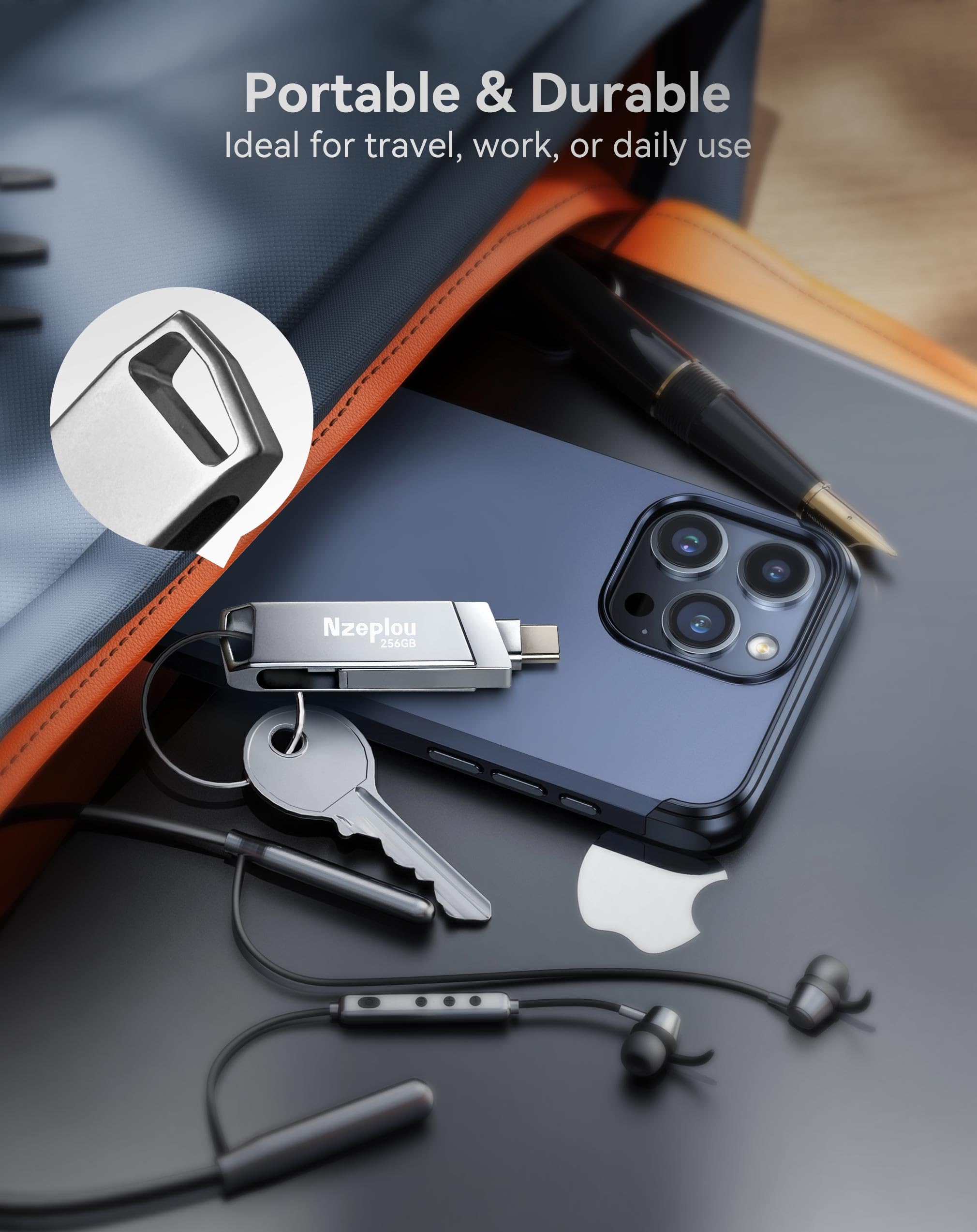 Pamięć flash 256 GB do iPhone'a iPada, szybka pamięć USB 3.0, nie wymaga aplikacji, oświetlenie i pamięć zewnętrzna USB-C, do zdjęć, filmów, kopii zapasowych zdjęć, pendrive Plug & Play, srebrny