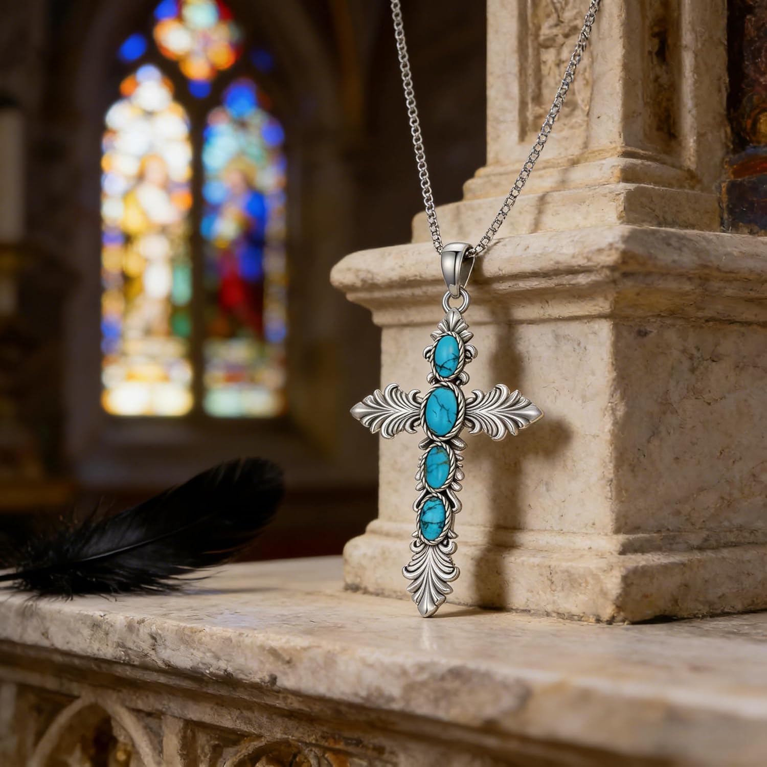 Genuine Turquoise Cross Necklace S925 Sterling Silver Natural Turquoise Gemstone December Birthstone Jewelry for Women Girlfriend Lover - Image 6