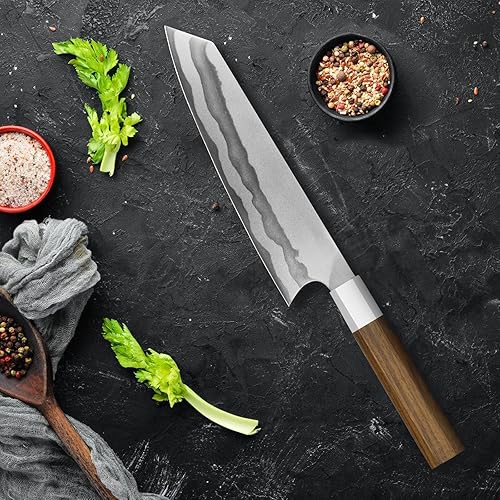 Miniatura 7 de Keihatsu Cuchillo de chef japonés de 8 pulgadas, cuchillo profesional Kiritsuke de Damasco, cuchillos de cocina forjados a mano de 67 capas con funda