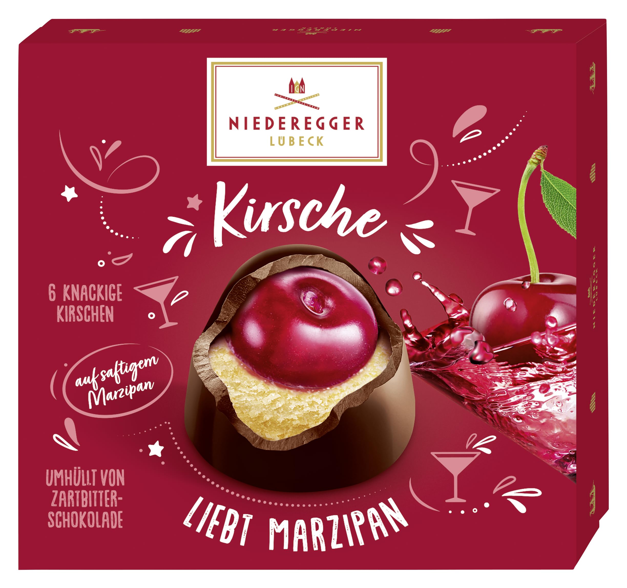 Niederegger"Cherry Loves Marzipan" Pralines Covered with Crisp & Dark Chocolate 108g / 3.8oz | 6 piece per Box | Deliciously Decadent: Premium, Handcrafted, Exquisite | Crafted in Germany since 1806