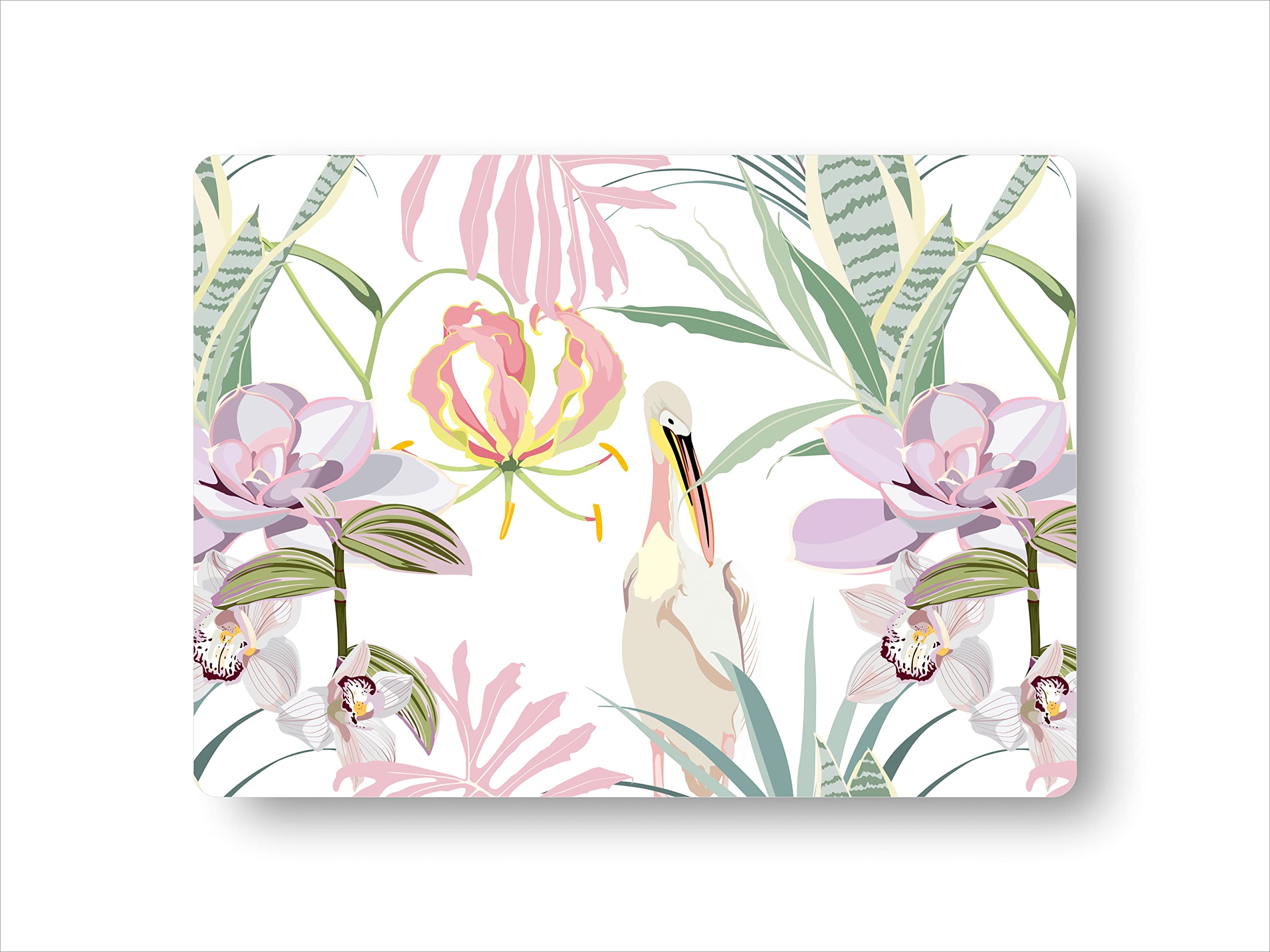 Space of Joy Hand Drawn Pelican Design Premium Printed MDF Wooden Dining Tablemat, Heat/Water Resistant Rectangular Placemats Set of 6 Pieces Multicolour 4