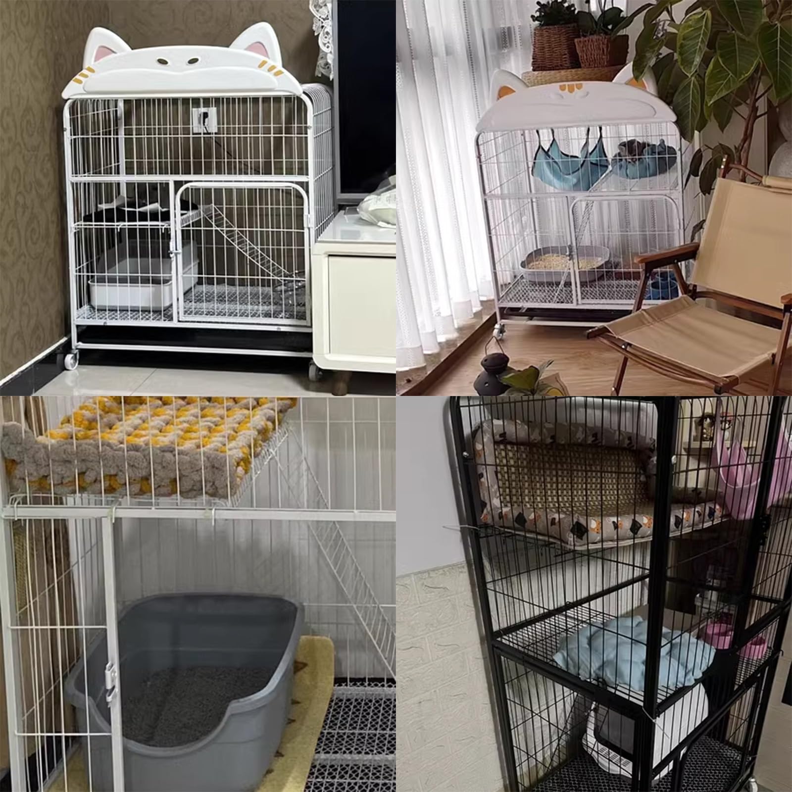 Grande gabbia per gatti da interno con struttura in metallo, fondo a rullo, scala e vassoio – adatta per gattini, cuccioli, furetti, cincillà e conigli