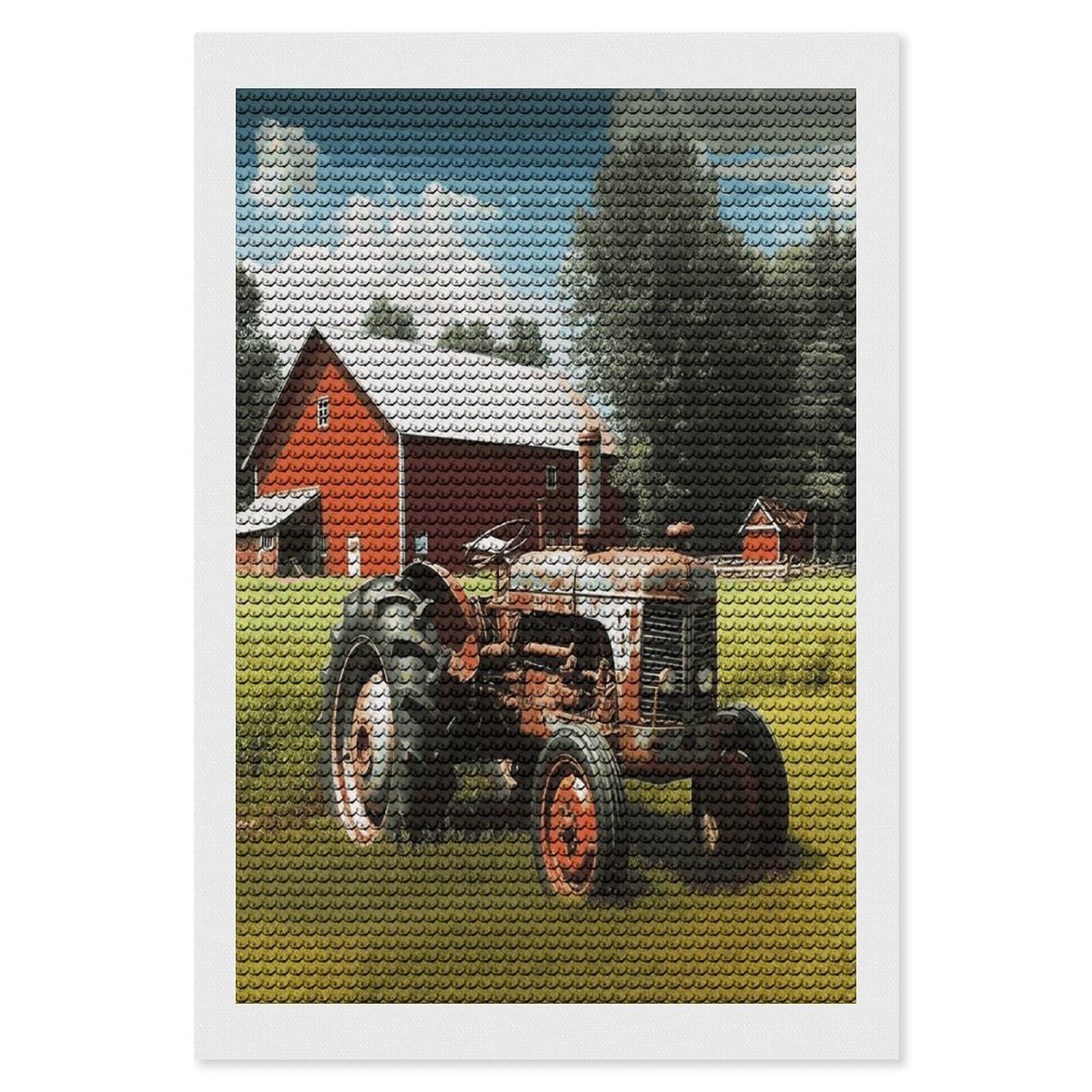 FekiLoot Company Farm Tractor Diamond Art Kits for Adults Diamond Painting Kits for Beginners DIY Diamond Art Kits Round Full Drill Diamond Dot Gem Painting for Home Wall Decor Gift 8"x12"