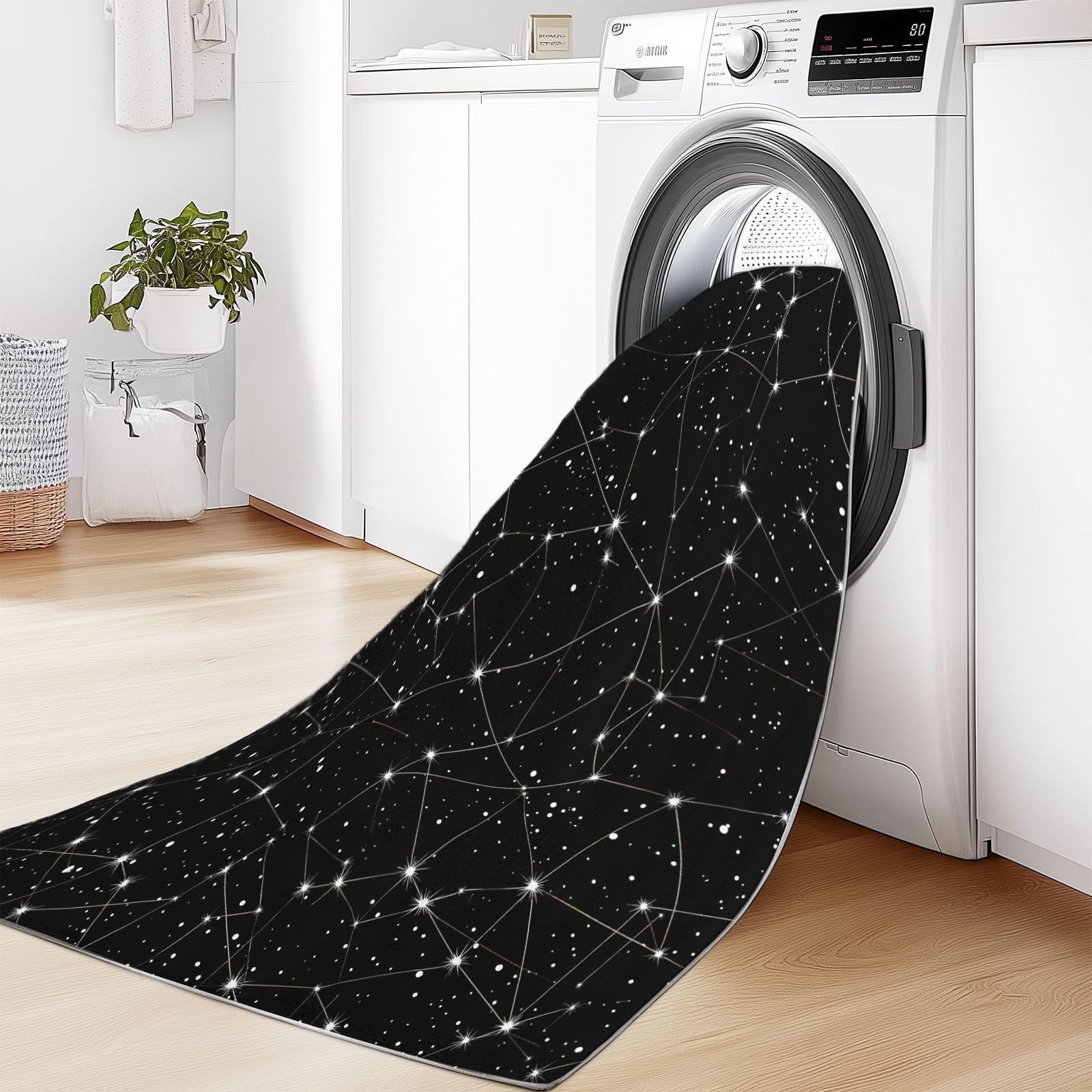 Traumhafter Nachthimmel Teppich Waschbar Weiße Linien Sterne Teppich 120 x 170 cm, Weiche Niedriger Teppiche rutschfest Waschbar Pflegeleicht Teppiche Für Wohnzimmer Schlafzimmer Küche