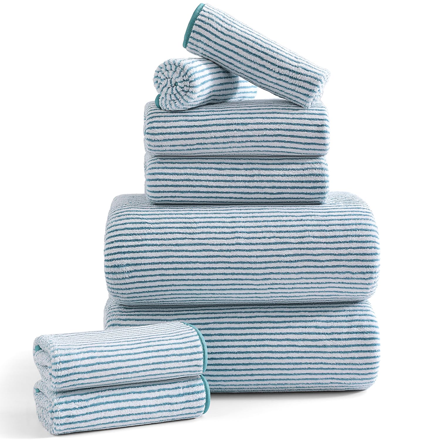 8-Piece Premium Towel Set for Bathroom|2 Oversized Large Bath Sheet,2 Hand Towels,4 Washcloths|Soft Cozy Highly Absorbent Fast Dry Microfiber Shower