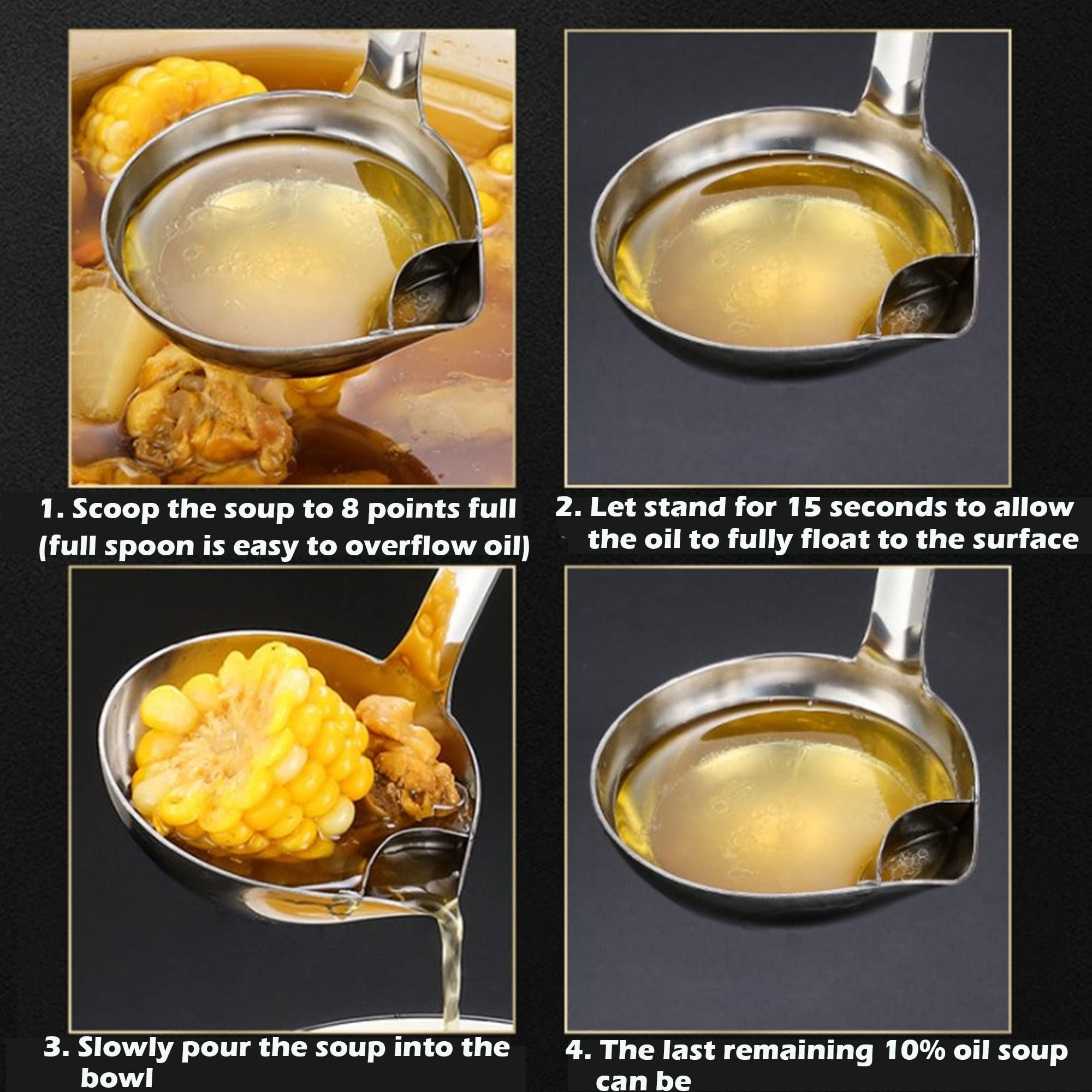 Cucchiaio per Filtro Dell'olio, Acciaio Inox Cucchiaio, Separatore di Olio, Separatore di Grasso per Alimenti, Cucchiaio Separatore di Grasso per Pentola Calda