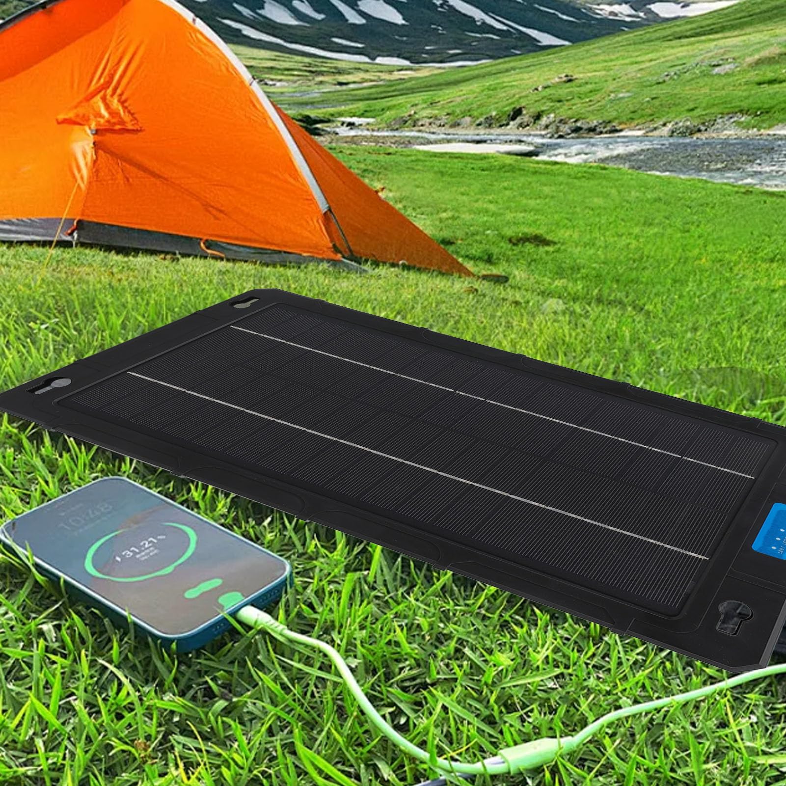 Panel Fotowoltaiczny 15W, Przenośna Ładowarka Turystyczna, Wydajny Panel Solarny Kempingowy, do Plecaka na Camping, Wędrówki, Podróże