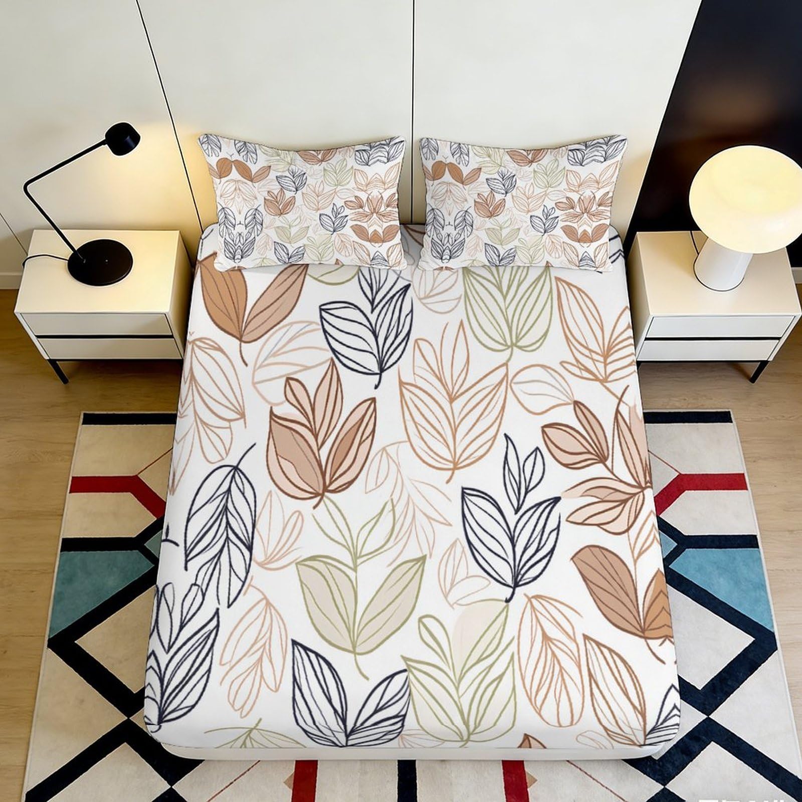 Jqzkxnhpbr Style-1 3D Printed Autumn Leaf Fitted Sheet Microfiber Soft Botanical Mattress Cover For Bedroom Living Room Decor 90X200x25cm