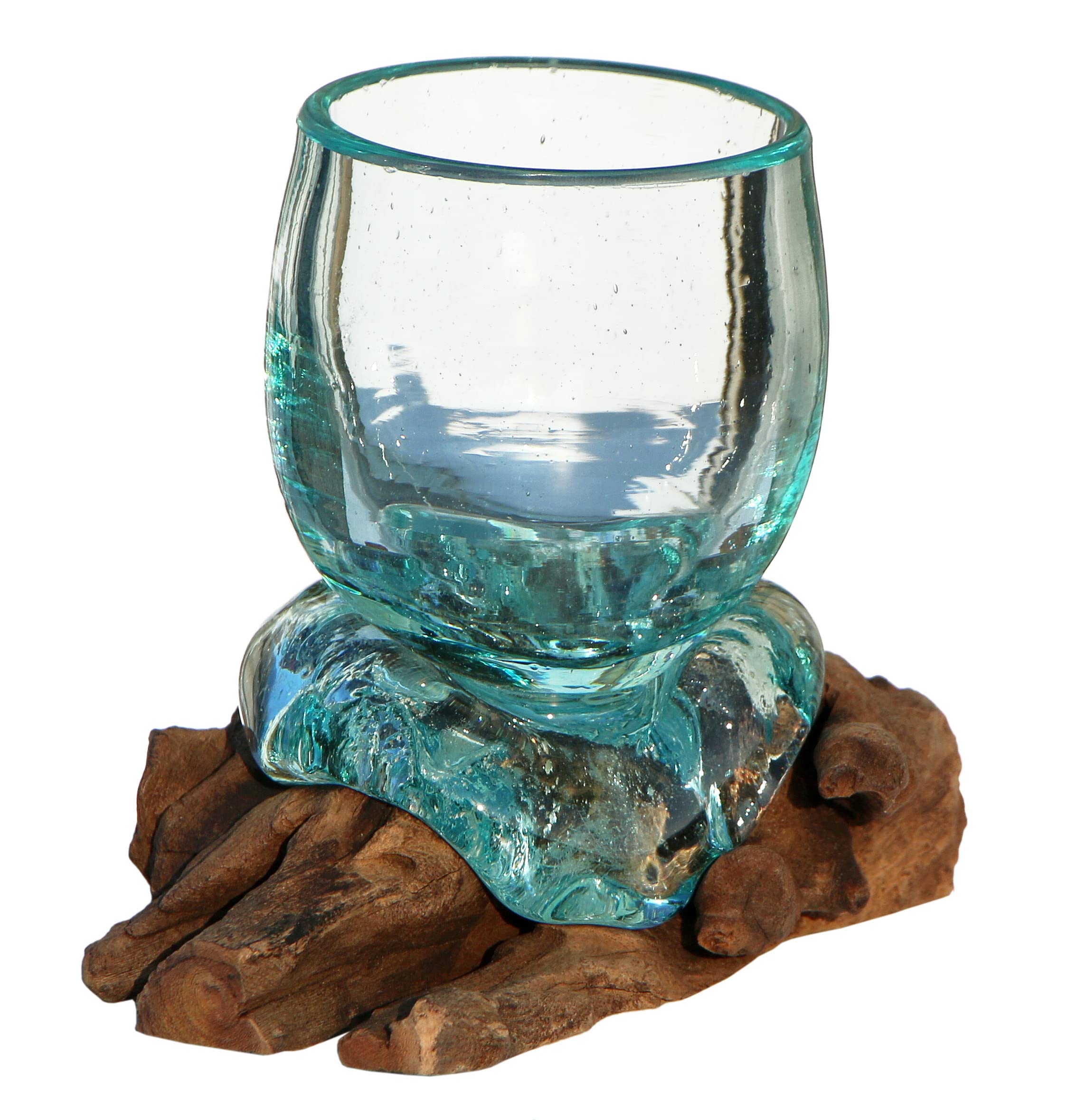 Designer Glasvase Rom auf Wurzelholz - Blumenvase oder Deko-Glas als Geschenk-Idee zu Geburtstag Weihnachten Dekoration