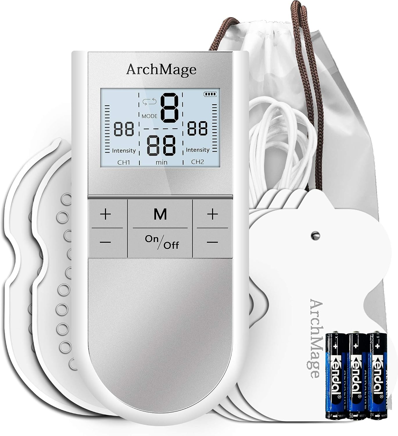 ArchMage Easy to Use Powerful TENS Unit Muscle Stimulator, Dual Channel, HD Screen, 16 Intensity Level, Pain Management for Back, Neck, Shoulder, Legs, Bursitis, Tennis Elbow, Pocket Size, FDA Cleared