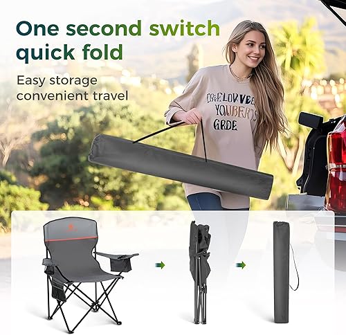 Miniatura 8 de ALPHA CAMP Sillas de camping plegables para adultos, sillas de césped para exteriores, sillas de campamento portátiles de 250 libras, con portavasos