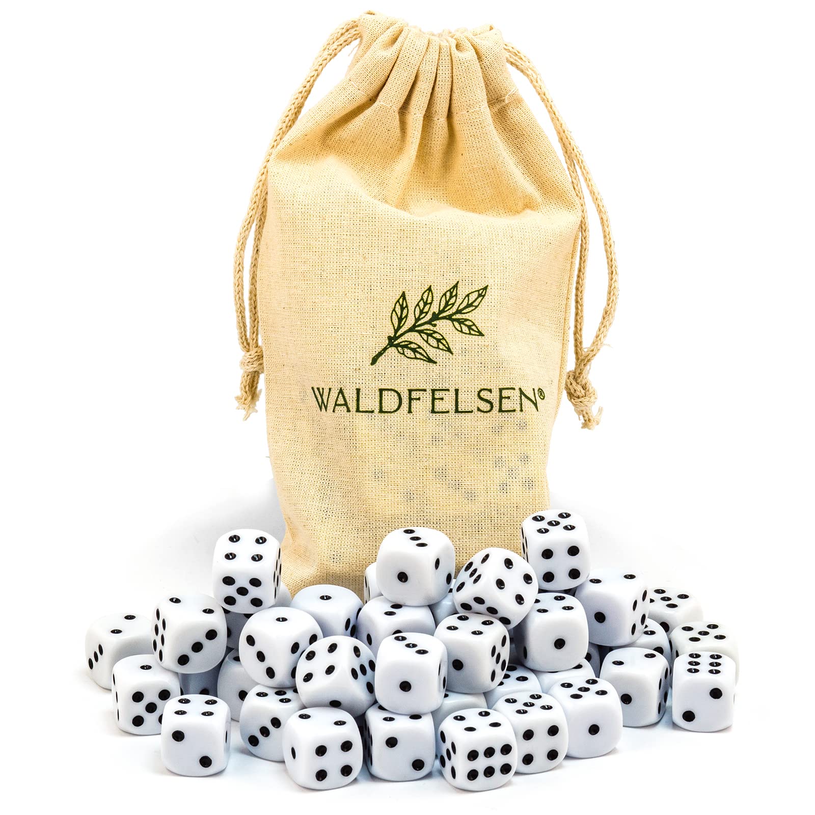 6, 12, 20, 30 o 50 dados de alta calidad, tamaño estándar, 16 mm, dados acrílicos de 16 mm, dados de juego de 6 caras, juego de accesorios de juego con bolsa de tela (blanco, 50 unidades)