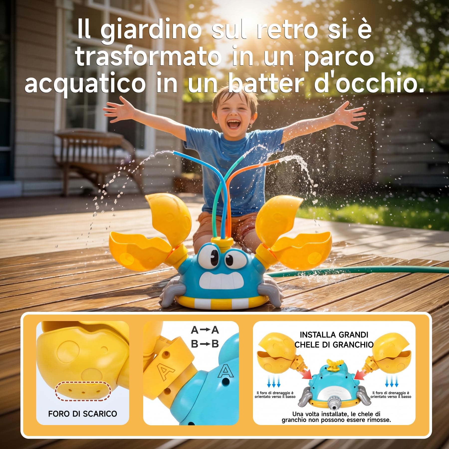 Giochi d'Acqua per Bambini con Cornhole e 3 Getti | Tre modalità di spruzzo, pinze mobili per cornhole, divertimento attivo e coordinazione