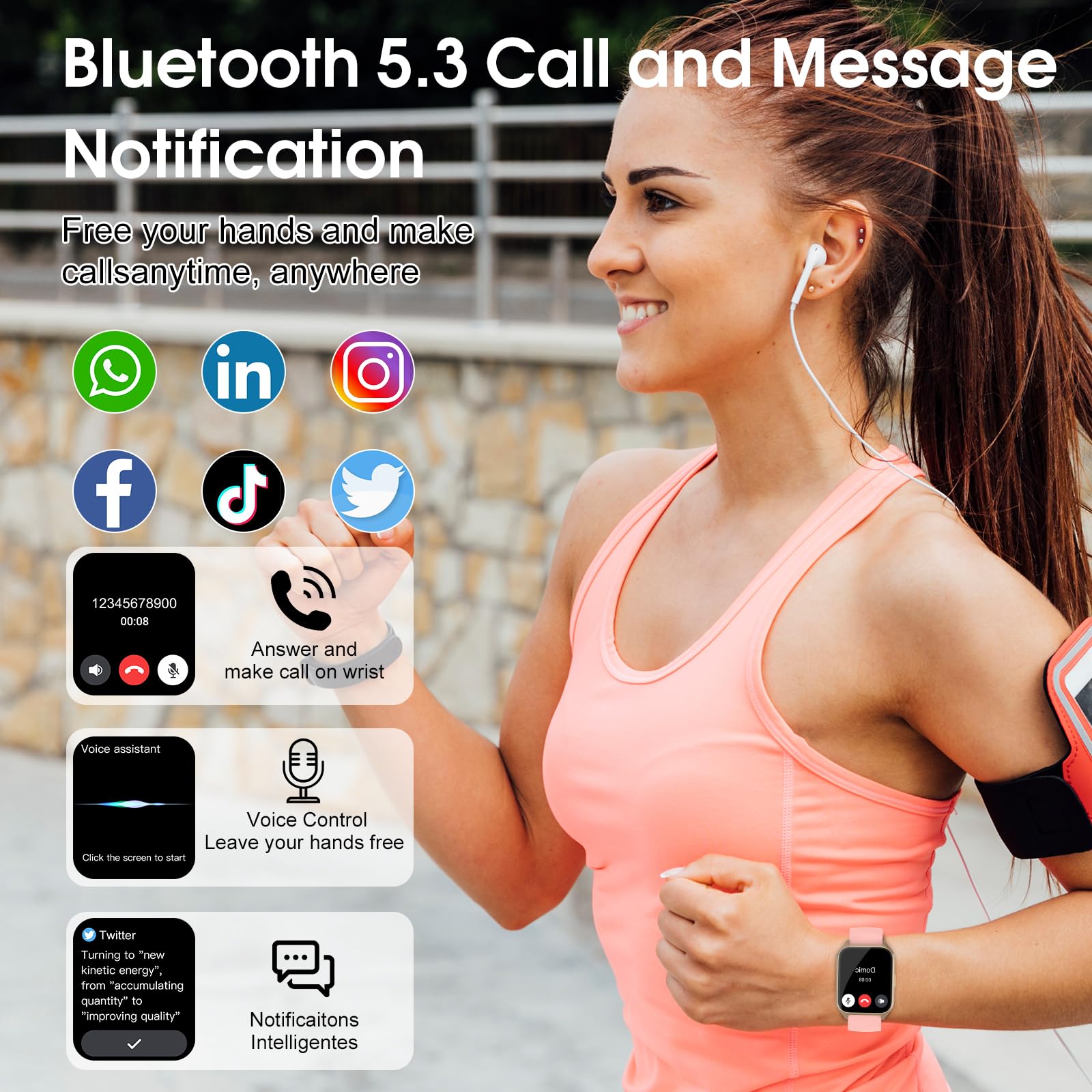 DUSONLAP Smartwatch Uomo Donna, 1.85" HD Orologio Smartwatch con funzione chiamata, 113+ Sportive Smart Watch con Sonno/Cardiofrequenzimetro/Contapassi, Impermeabil IP68 Fitness Tracker, Rosa