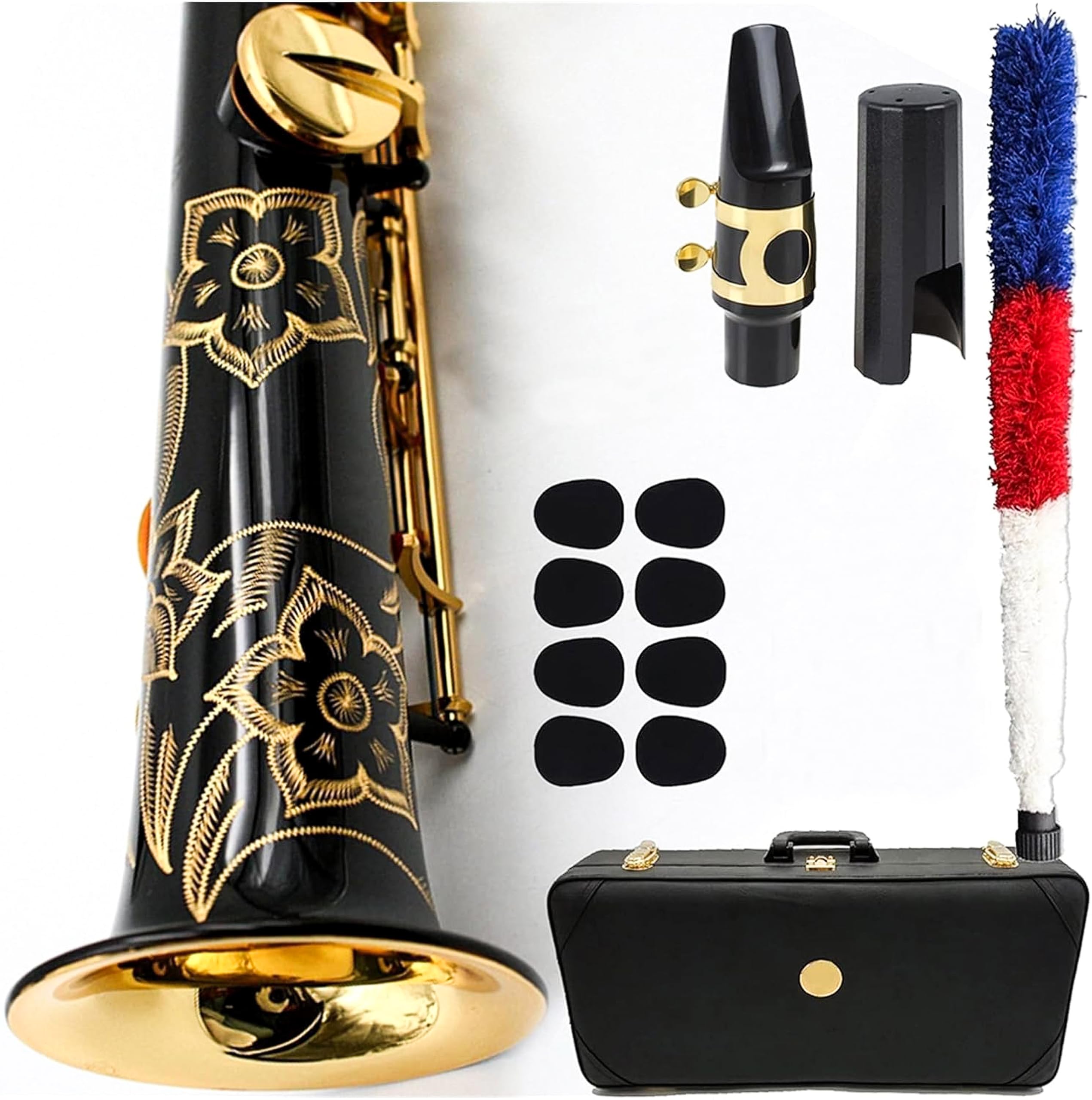 Professional Straight Soprano Saxophone in Gold Lacquer, Brass Body, E Flat Key, Includes Mouthpiece, Reeds and Case, for Beginner and Intermediate Players