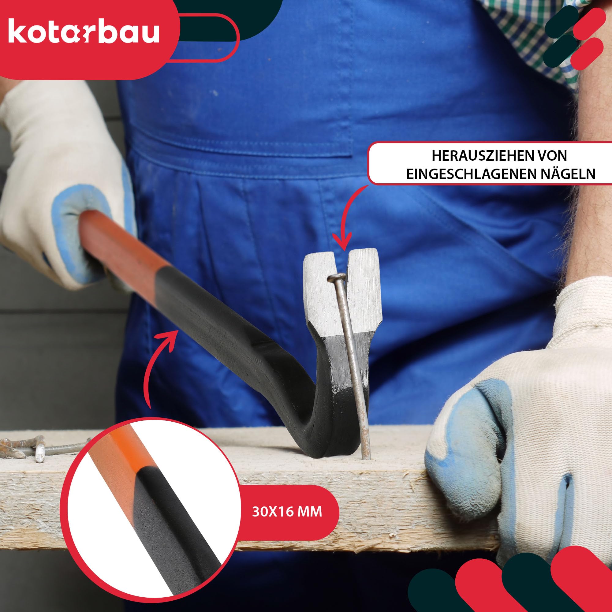 Kotarbau® - Pied de biche forgé - 600 mm - Résistant à la flexion - Pied de biche double face en acier
