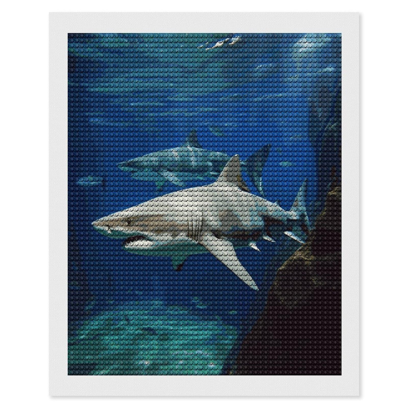 LDGSUPH Two White Sharks Diamond Painting Kits for Adults Paint with Diamond Pictures Art DIY Full Drill Diamond Dots Painting Personalized Diamond Photo for Home Wall Decor Gift 16"x20"