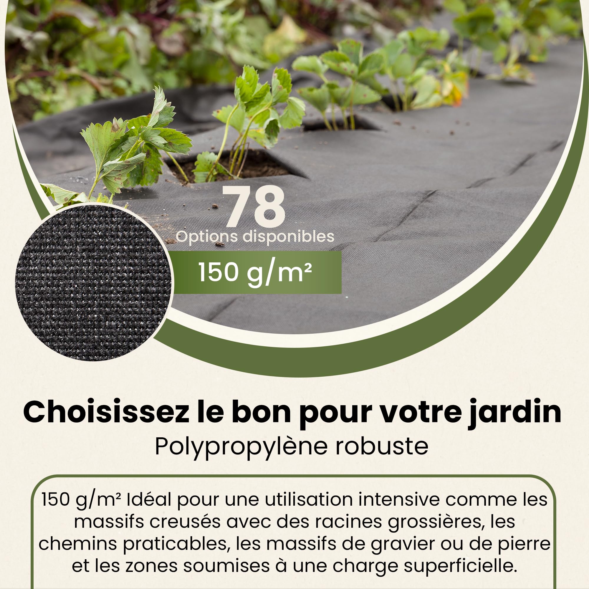 GARDENIX Feutre Anti-Mauvaises Herbes 20 m² avec 50 ancrages de Terre de 20 m² (2 m x 10 m), perméable à l'eau, 150 g/m², Noir, résistant aux UV, pour Parterre surélevée, Film