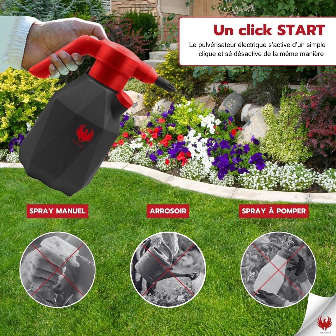 Phoenix - Pulvérisateur Électrique Easy Sprayer 2L | Pulvérisateur à Batterie Rechargeable, Grande Autonomie Jusqu'à 3H | Pulvérisateur de Jardin Électrique en ABS/HDPE | Léger et Durable