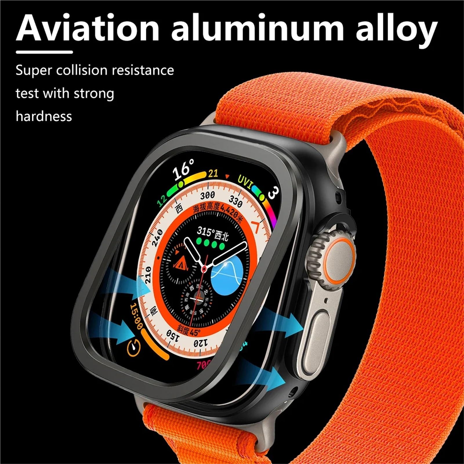 CZKE 2-in-1-Schutzhülle aus Aluminiumlegierung und TPU für Apple Watch, 49 mm, 45 mm, 41 mm, Metallschutz für iWatch Ultra 2, Serie 9, 8, 7, 44 mm, Grau