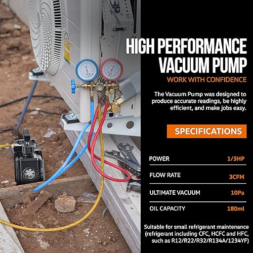 Miniatura 5 de SuperHandy Bomba de vacío inalámbrica de 20 V para HVAC y aire acondicionado automático, motor sin escobillas, 3CFM, 10Pa Ultimate Vacuum, una